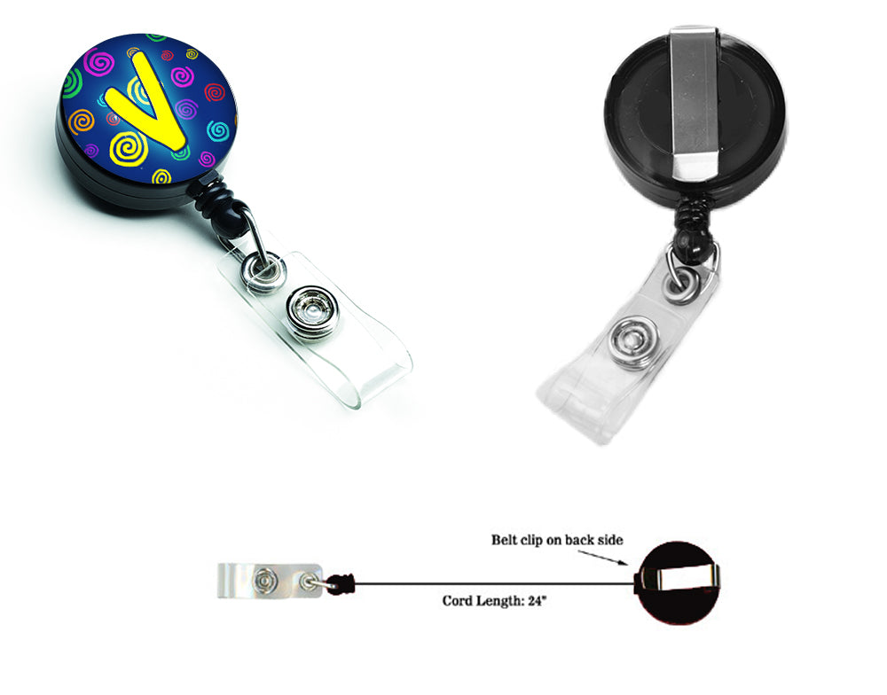 Letter V Initial Monogram - Blue Swirls Retractable Badge Reel CJ1011-VBR  the-store.com.