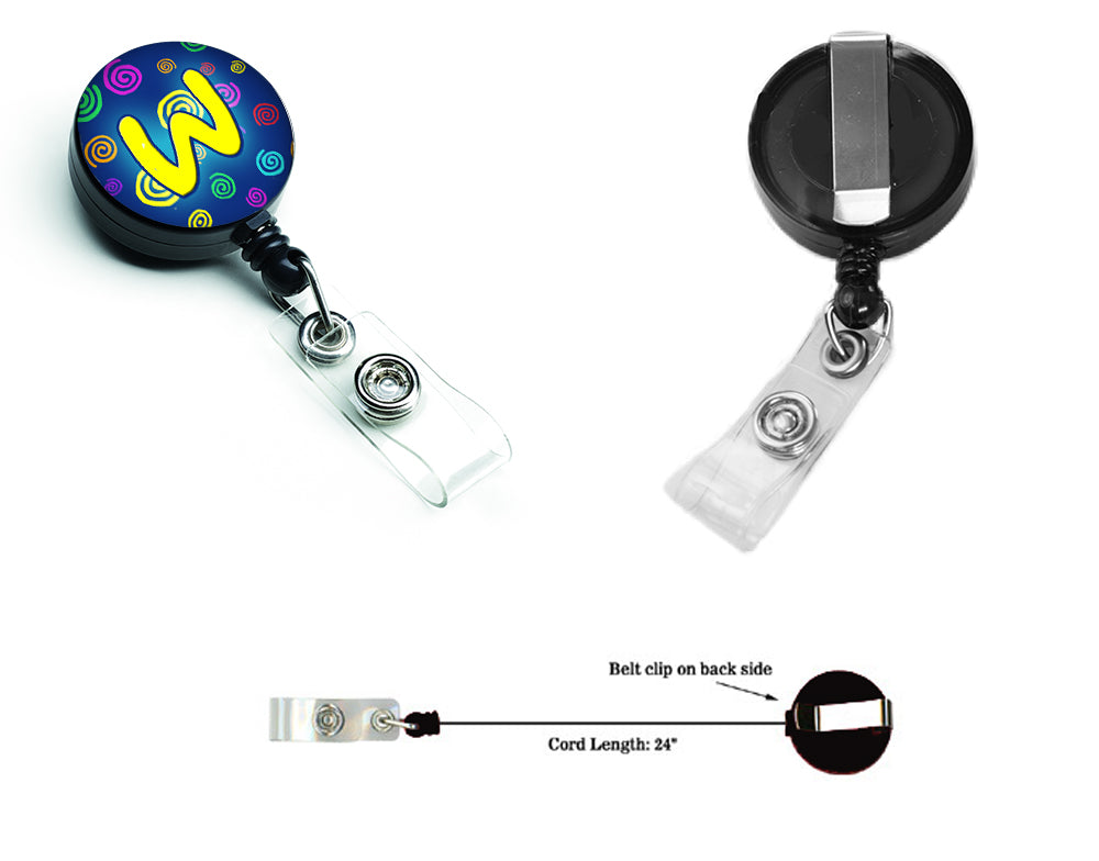 Letter W Initial Monogram - Blue Swirls Retractable Badge Reel CJ1011-WBR  the-store.com.