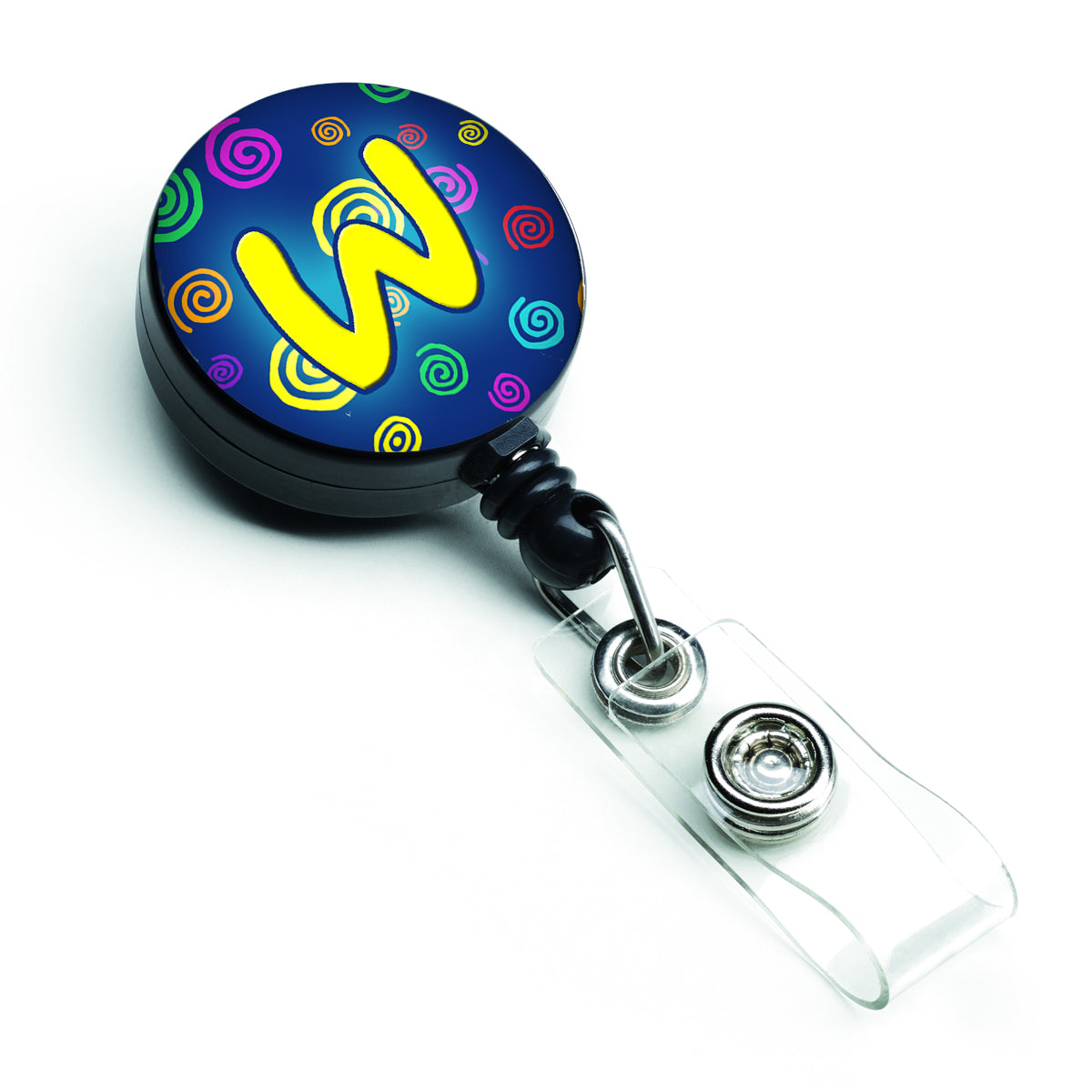 Letter W Initial Monogram - Blue Swirls Retractable Badge Reel CJ1011-WBR  the-store.com.