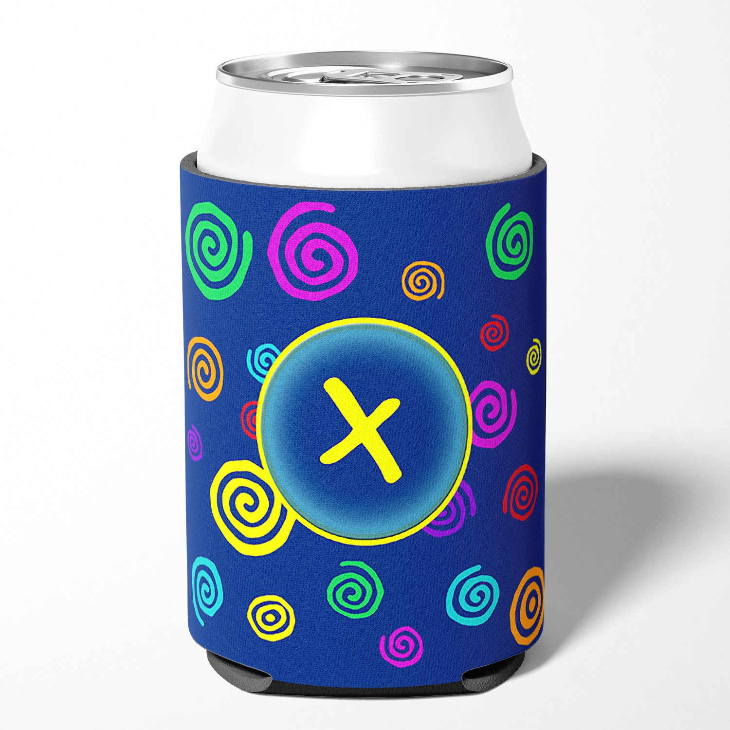 Letter X Initial Monogram - Blue Swirls Can or Bottle Beverage Insulator Hugger.