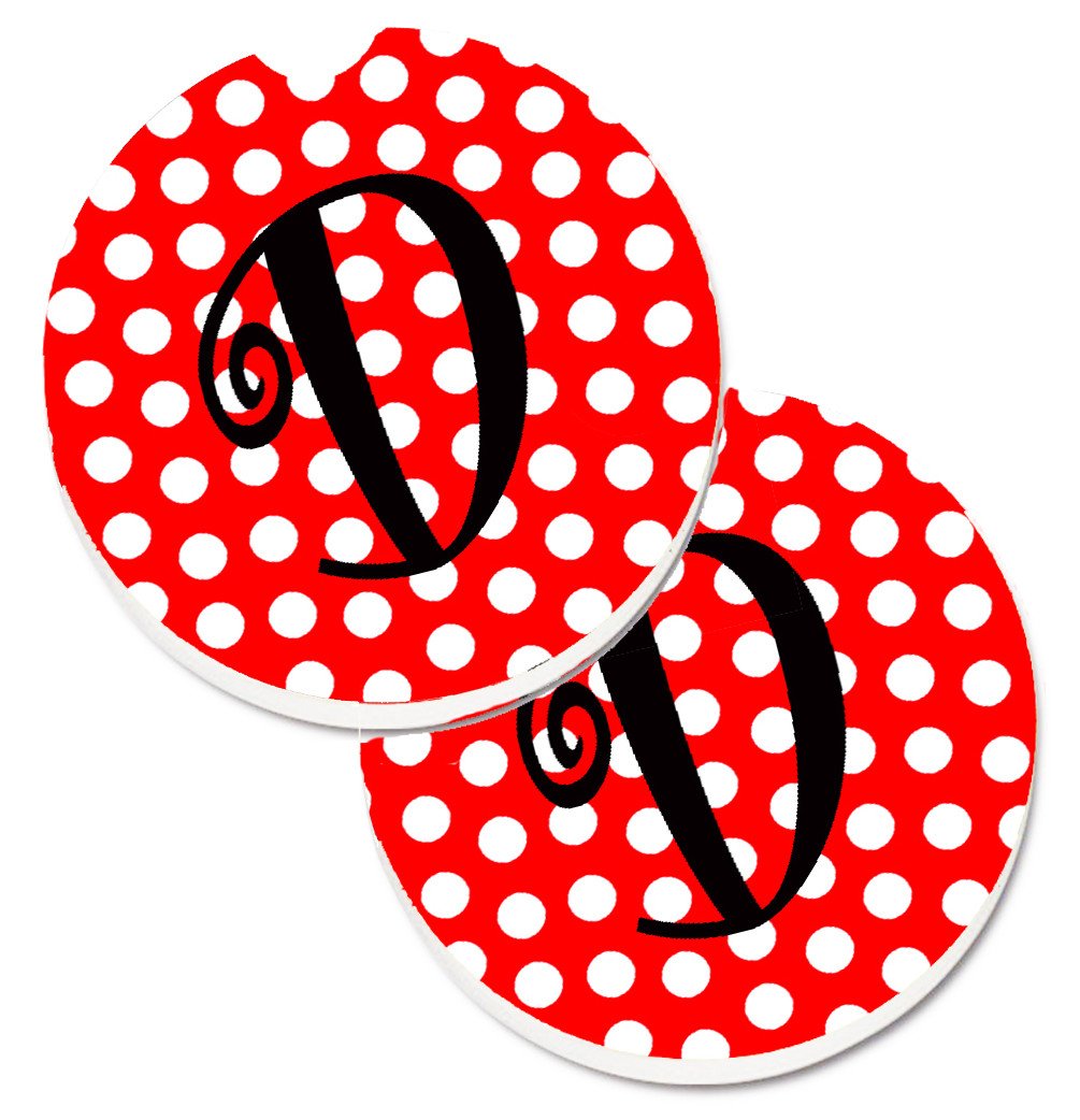 Letter D Initial Monogram Red Black Polka Dots Set of 2 Cup Holder Car Coasters CJ1012-DCARC by Caroline's Treasures