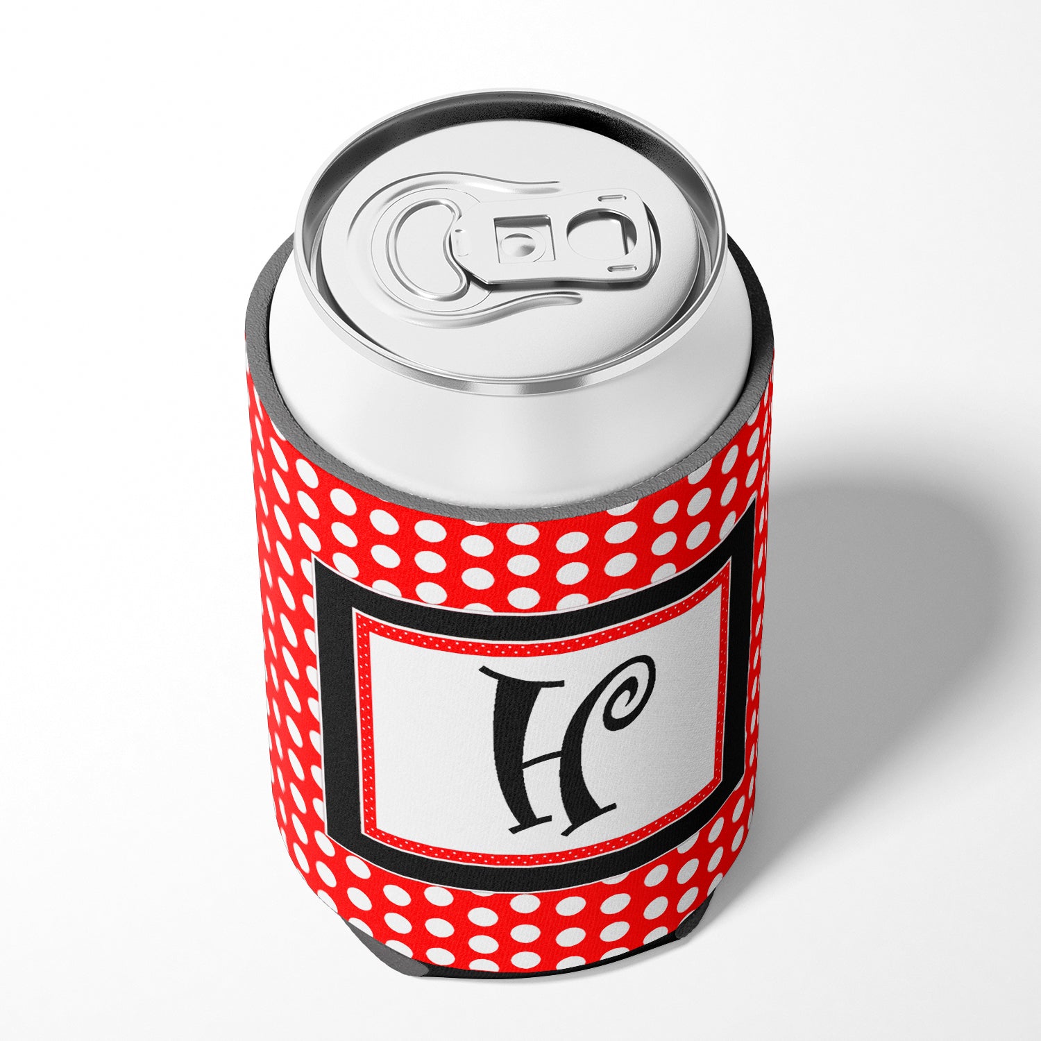 Letter H Initial Monogram - Red Black Polka Dots Can or Bottle Beverage Insulator Hugger.