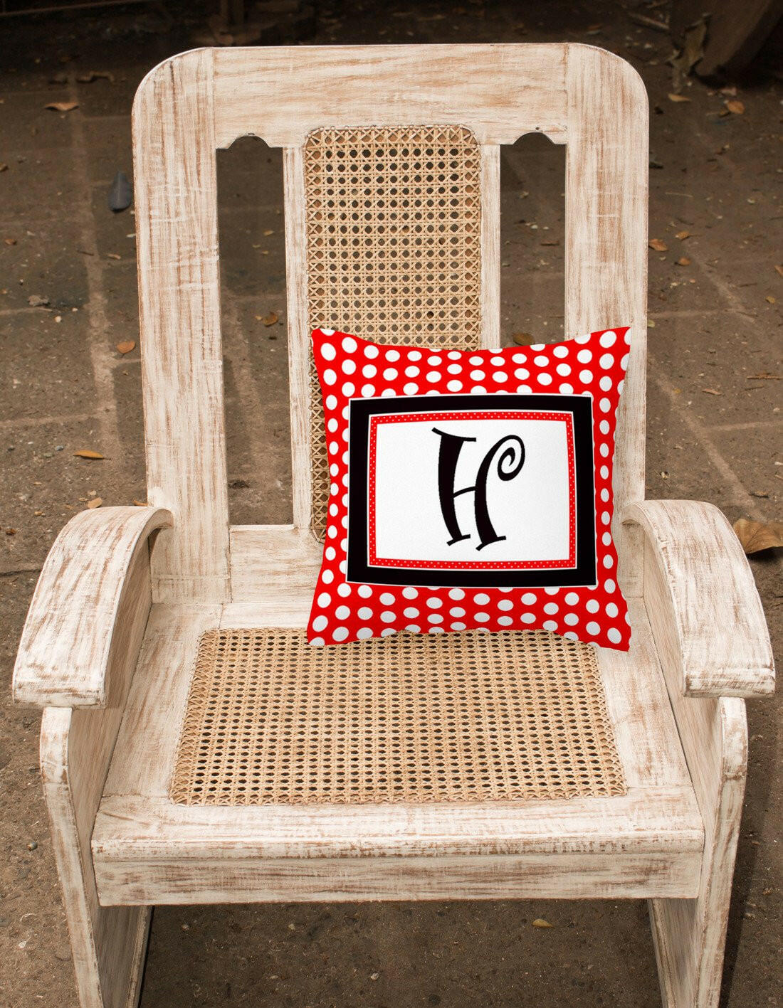 Letter H Initial Monogram Red Black Polka Dots Decorative Canvas Fabric Pillow - the-store.com