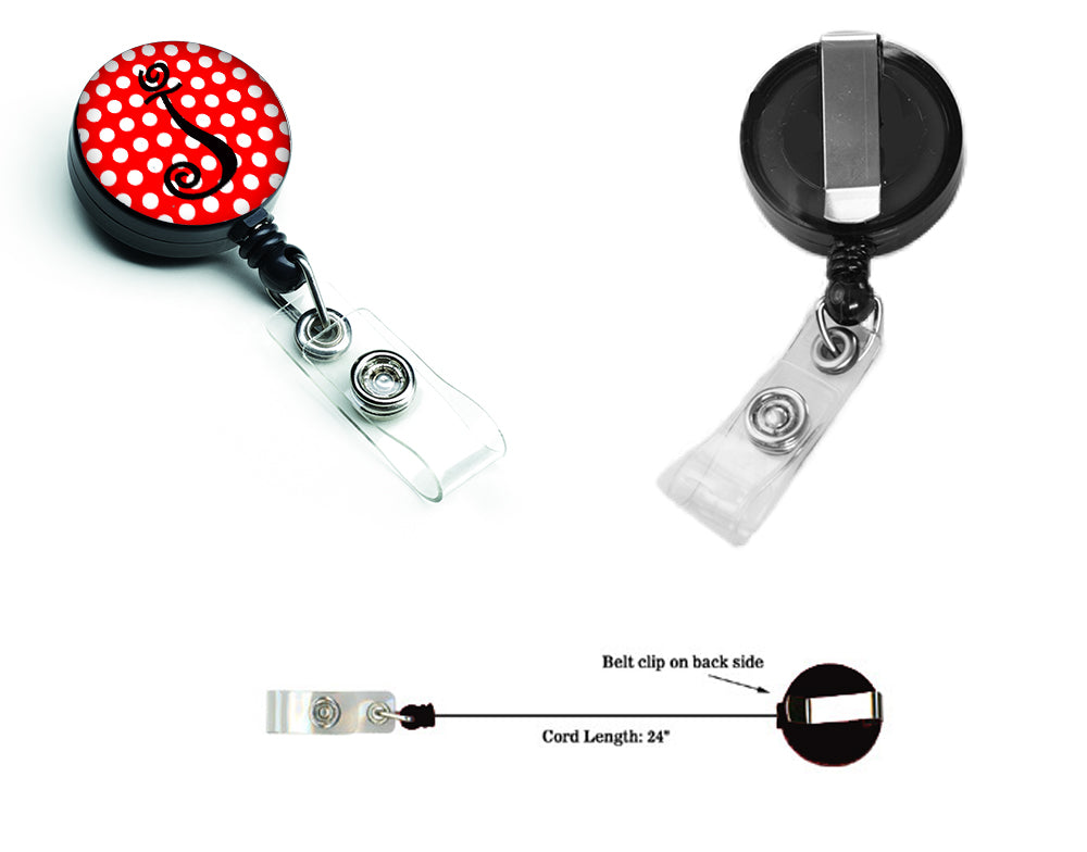 Letter J Initial Monogram Red Black Polka Dots Retractable Badge Reel CJ1012-JBR  the-store.com.