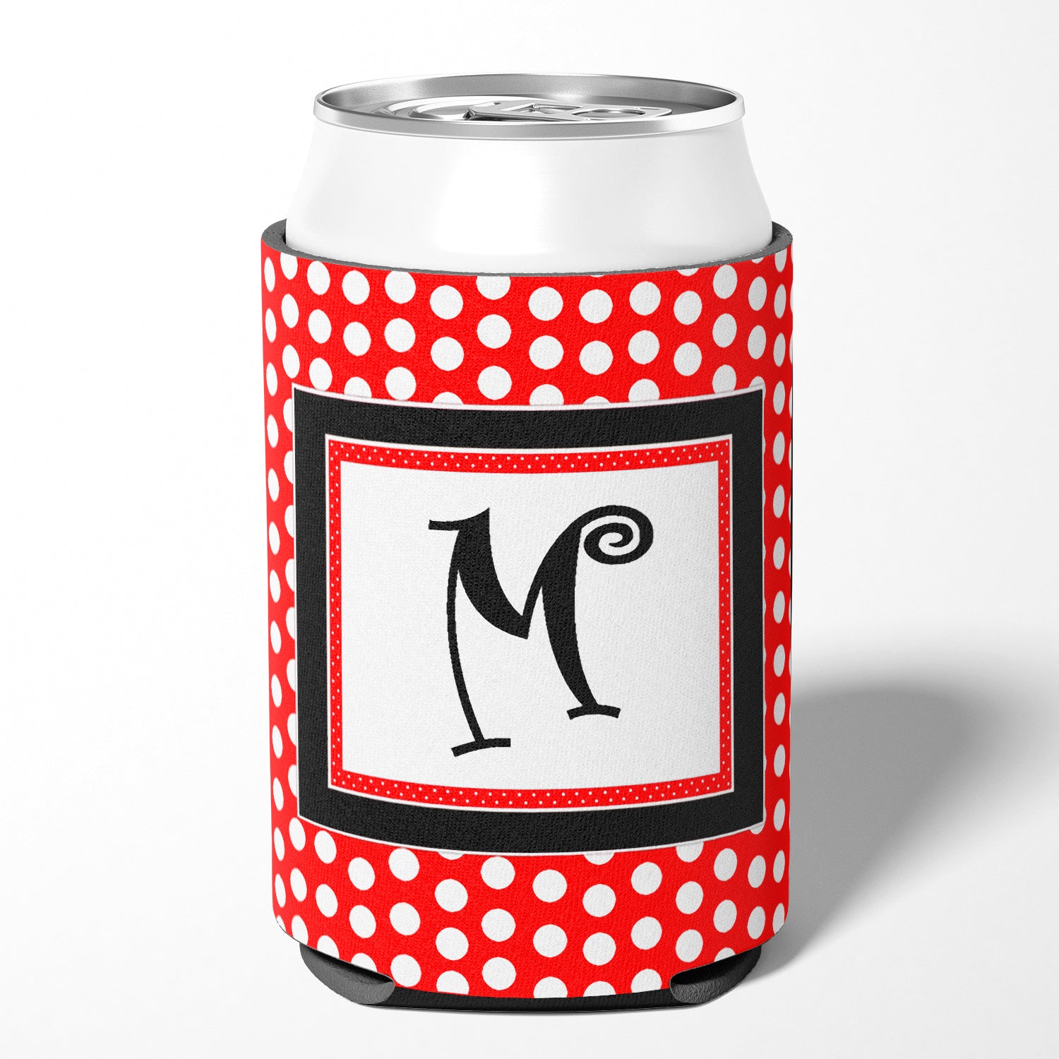 Letter M Initial Monogram - Red Black Polka Dots Can or Bottle Beverage Insulator Hugger.