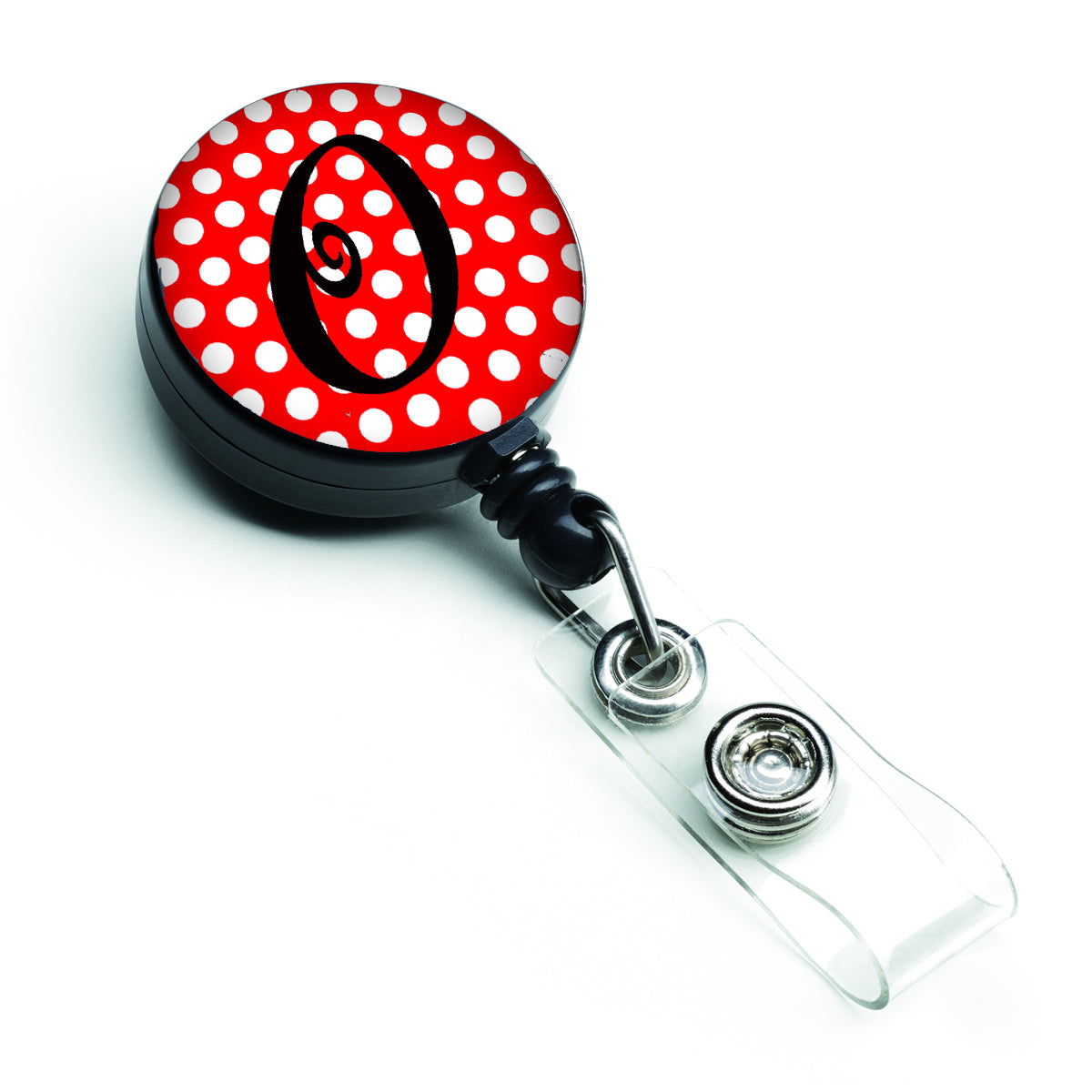 Letter O Initial Monogram Red Black Polka Dots Retractable Badge Reel CJ1012-OBR  the-store.com.