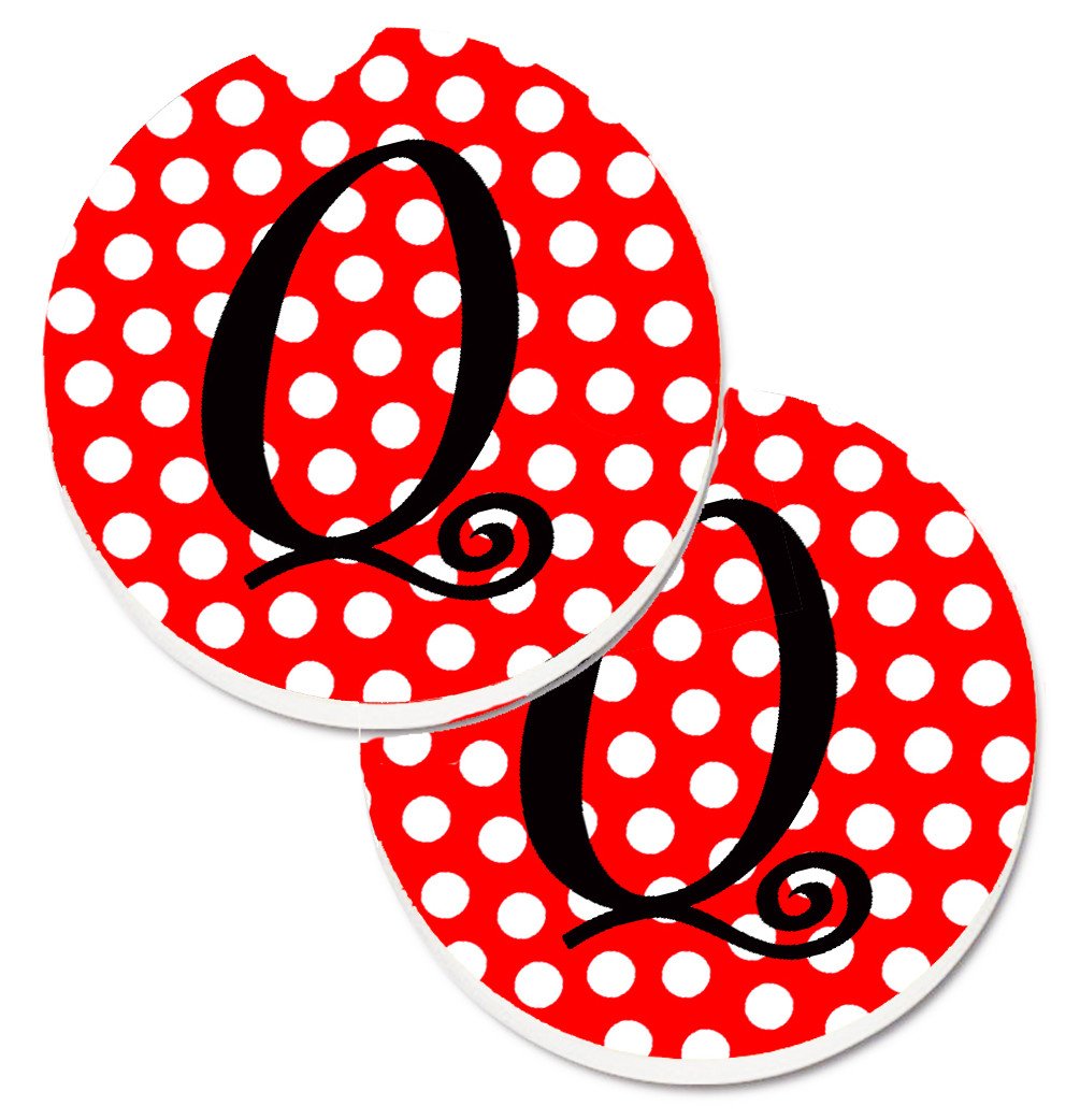 Letter Q Initial Monogram Red Black Polka Dots Set of 2 Cup Holder Car Coasters CJ1012-QCARC by Caroline's Treasures