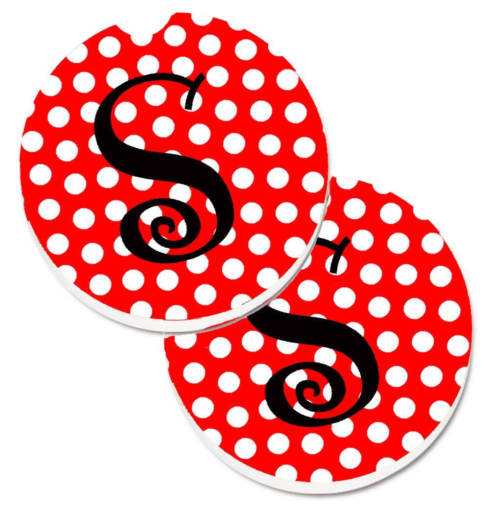 Monogram - Initial S Red Black Polka Dots Set of 2 Cup Holder Car Coasters CJ1012-SCARC by Caroline's Treasures