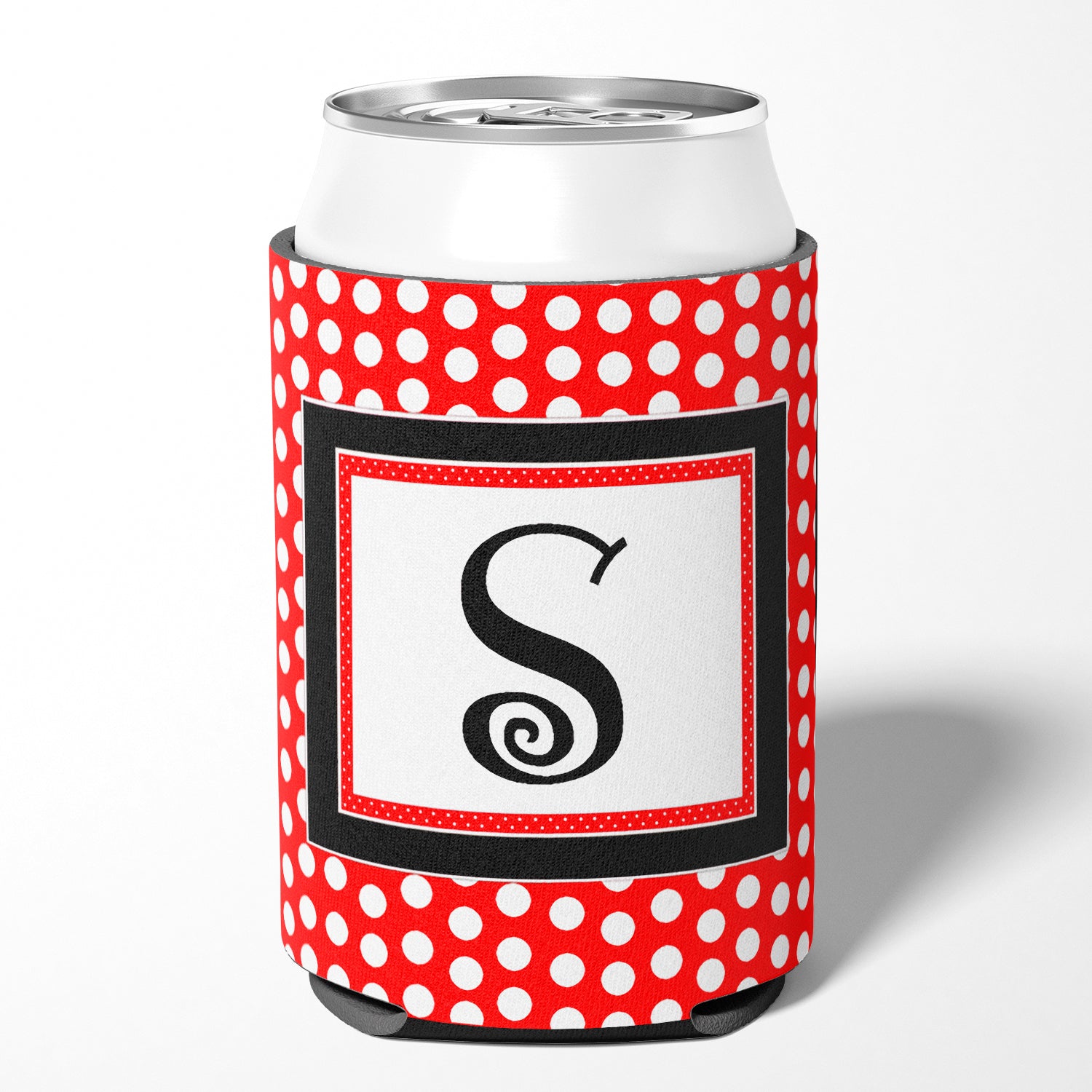 Letter S Initial Monogram - Red Black Polka Dots Can or Bottle Beverage Insulator Hugger.