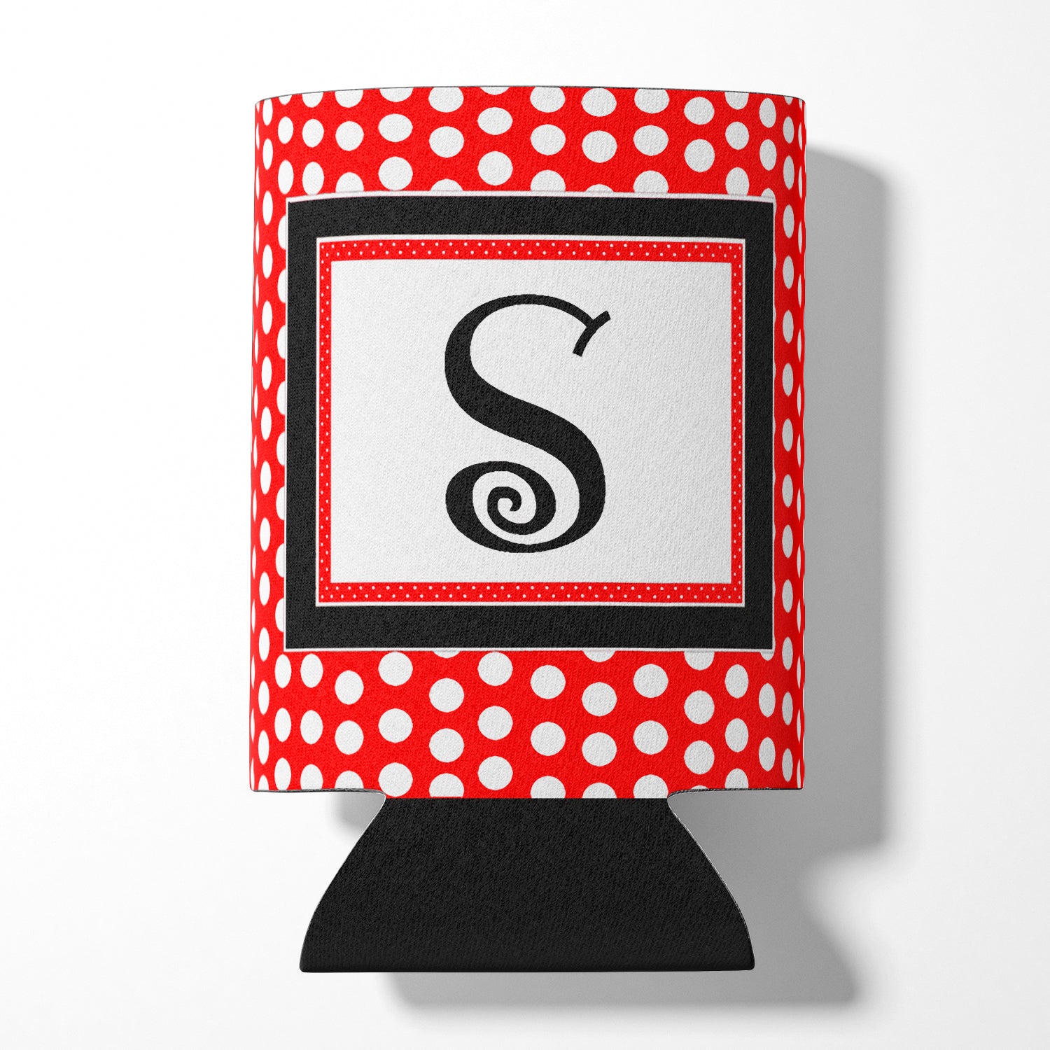 Letter S Initial Monogram - Red Black Polka Dots Can or Bottle Beverage Insulator Hugger.