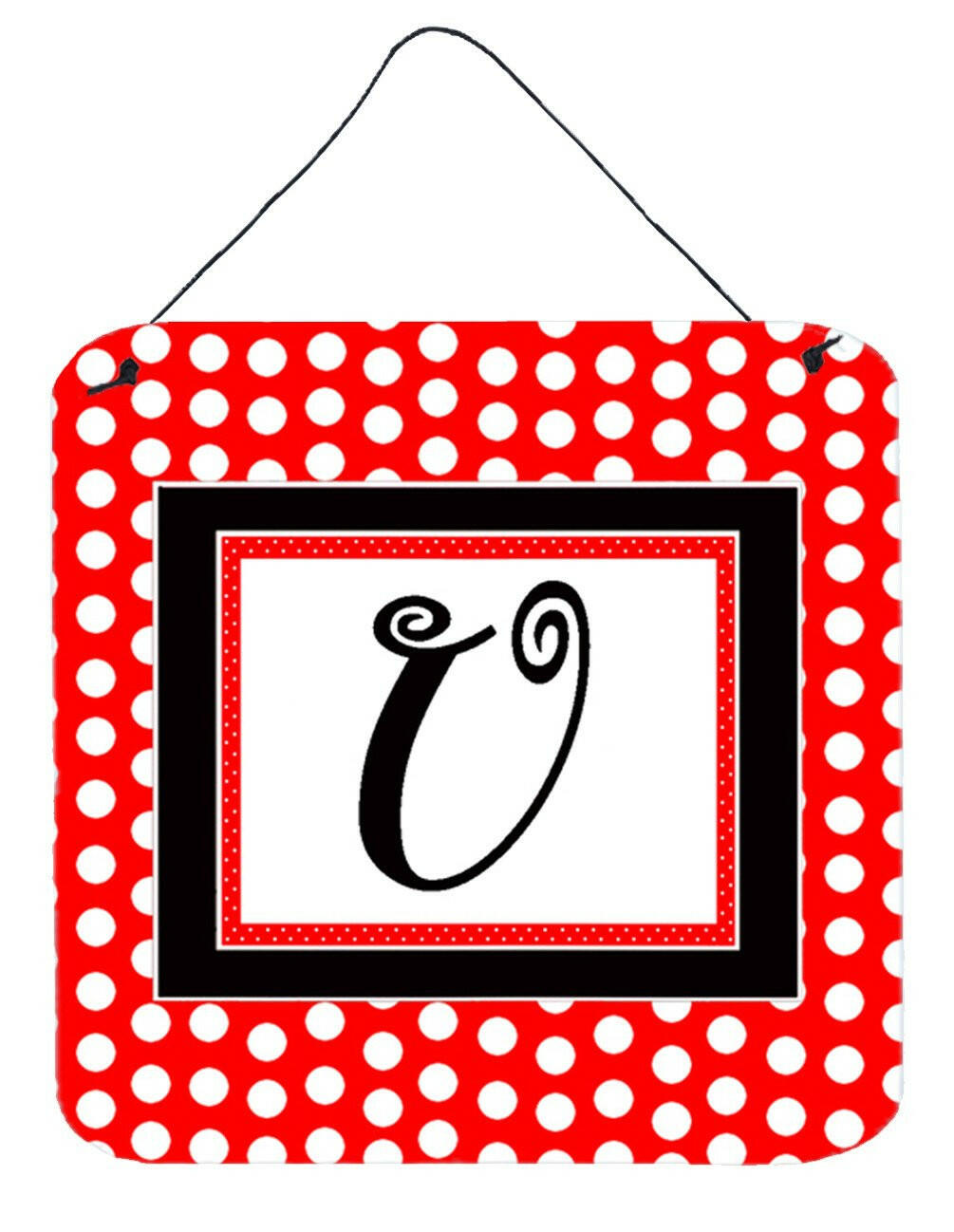 Letter U Initial  - Red Black Polka Dots Wall or Door Hanging Prints by Caroline's Treasures