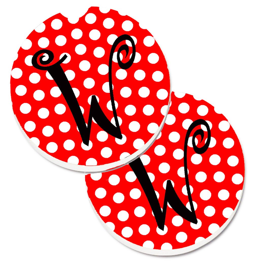 Monogram - Initial W Red Black Polka Dots Set of 2 Cup Holder Car Coasters CJ1012-WCARC by Caroline's Treasures