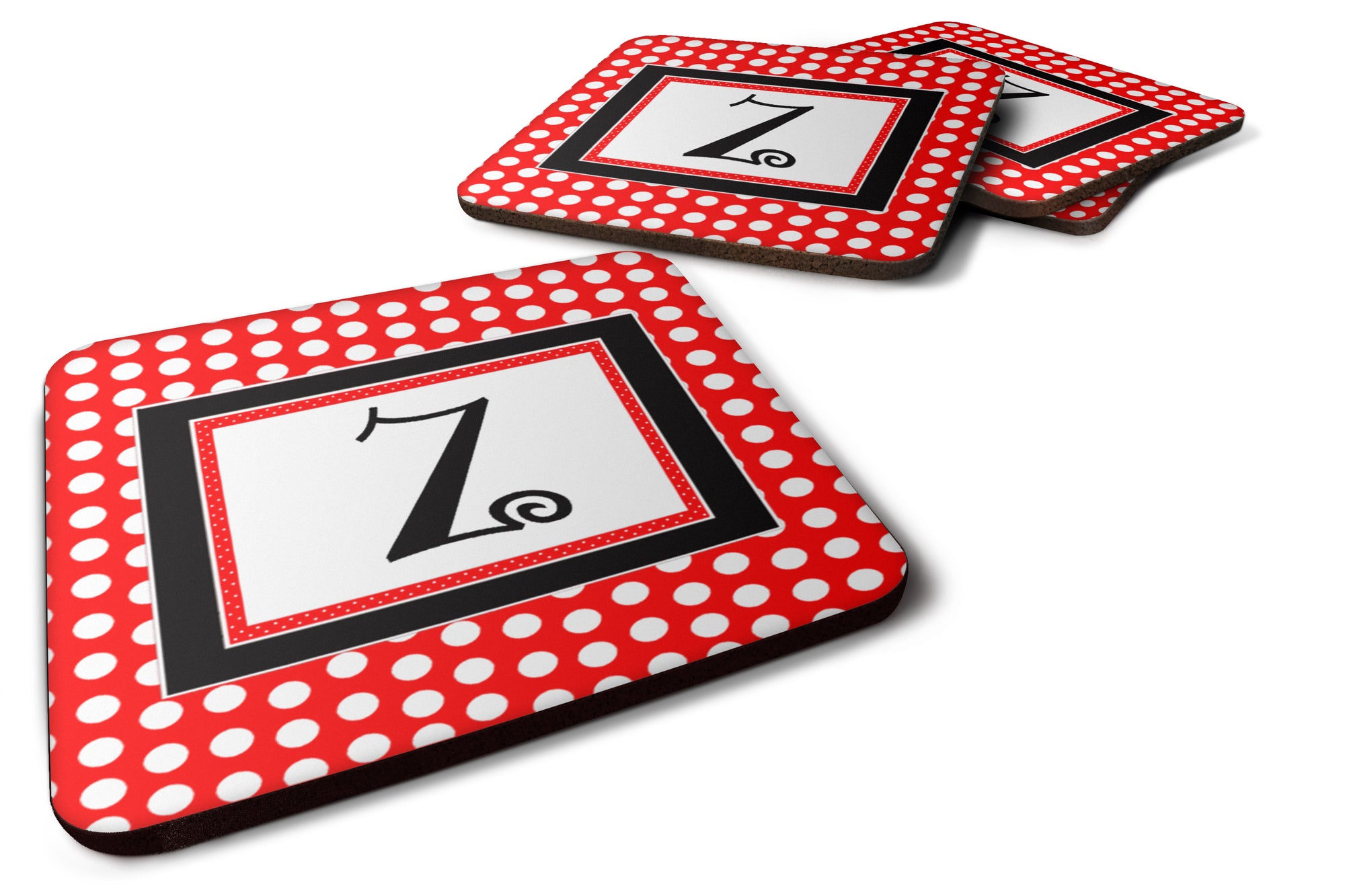 Set of 4 Monogram - Red Black Polka Dots Foam Coasters Initial Letter Z - the-store.com