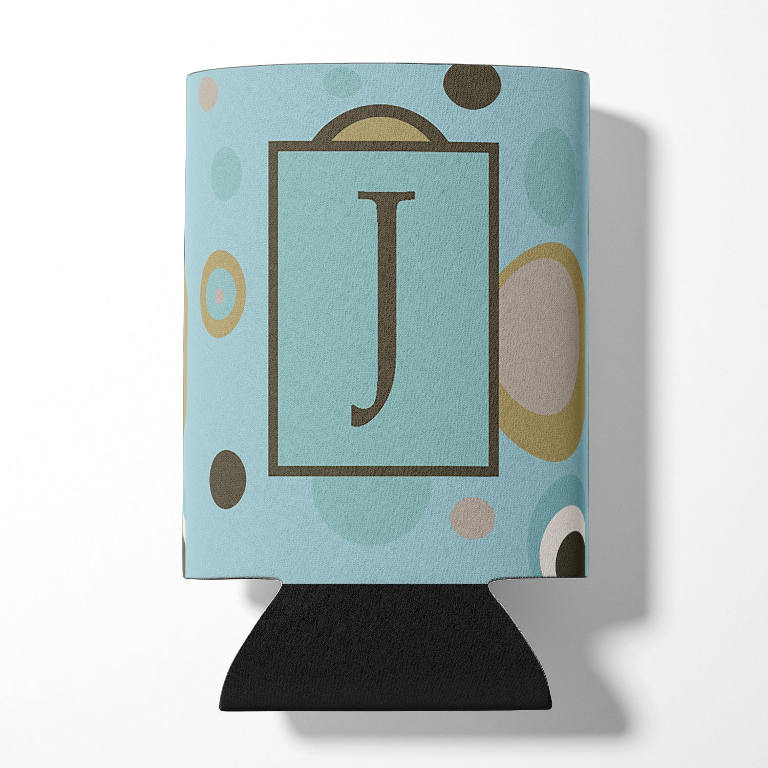 Letter J Initial Monogram - Blue Dots Can or Bottle Beverage Insulator Hugger.
