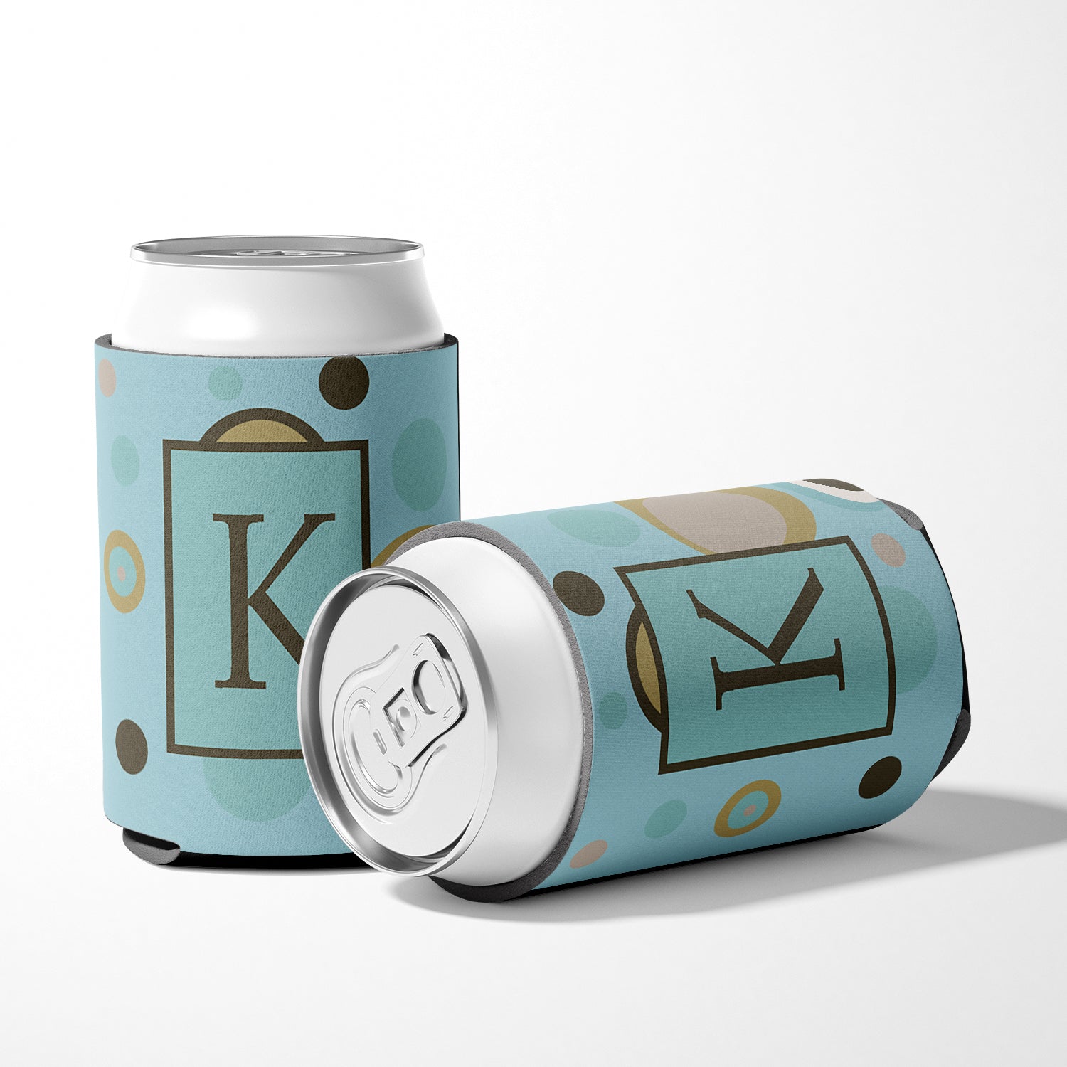 Letter K Initial Monogram - Blue Dots Can or Bottle Beverage Insulator Hugger.