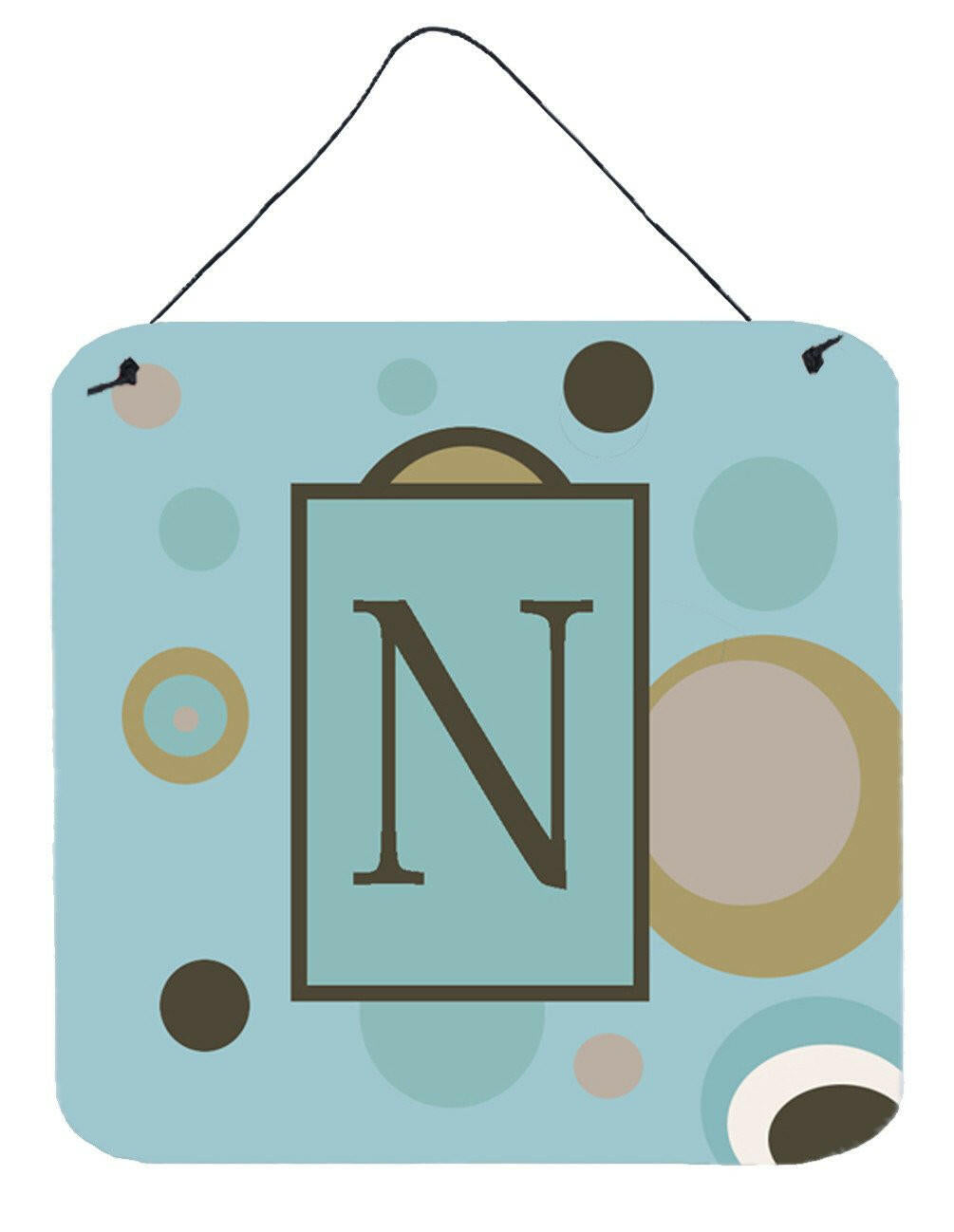 Letter N Initial Monogram - Blue Dots Wall or Door Hanging Prints by Caroline's Treasures