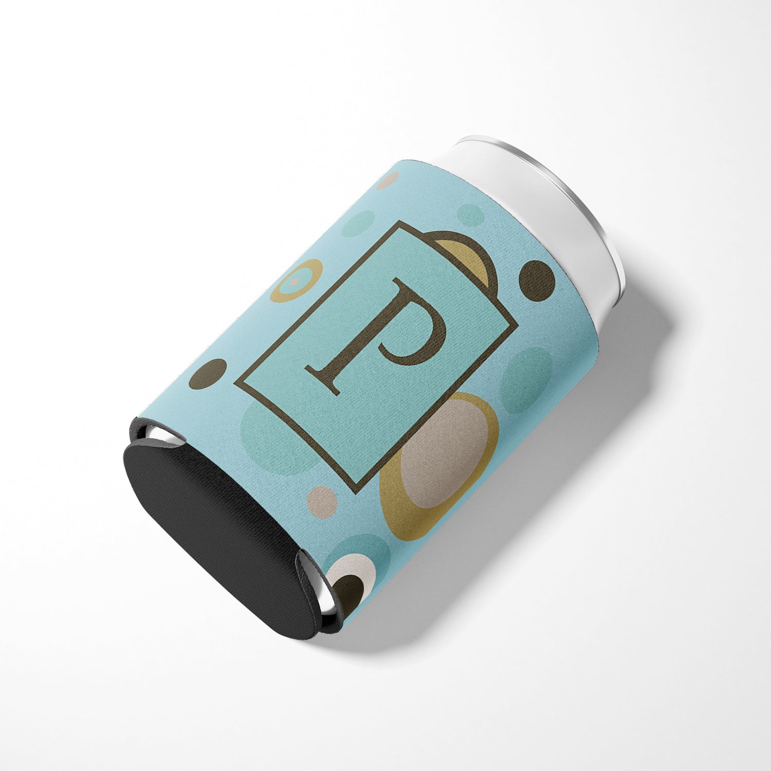 Letter P Initial Monogram - Blue Dots Can or Bottle Beverage Insulator Hugger.