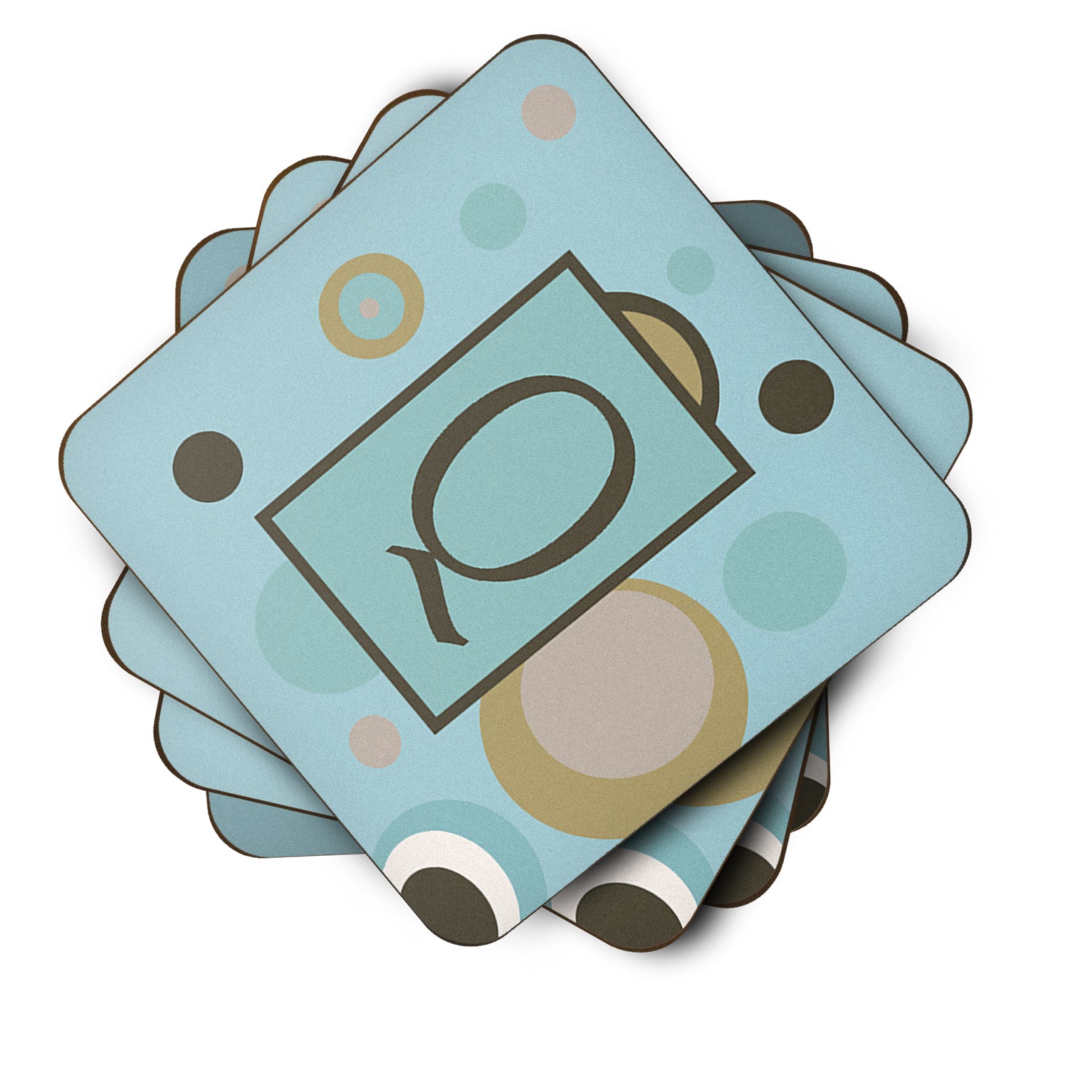 Set of 4 Monogram - Blue Dots Foam Coasters Initial Letter Q - the-store.com