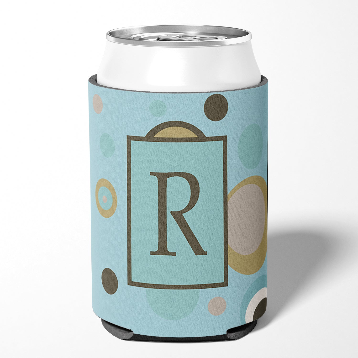 Letter R Initial Monogram - Blue Dots Can or Bottle Beverage Insulator Hugger.