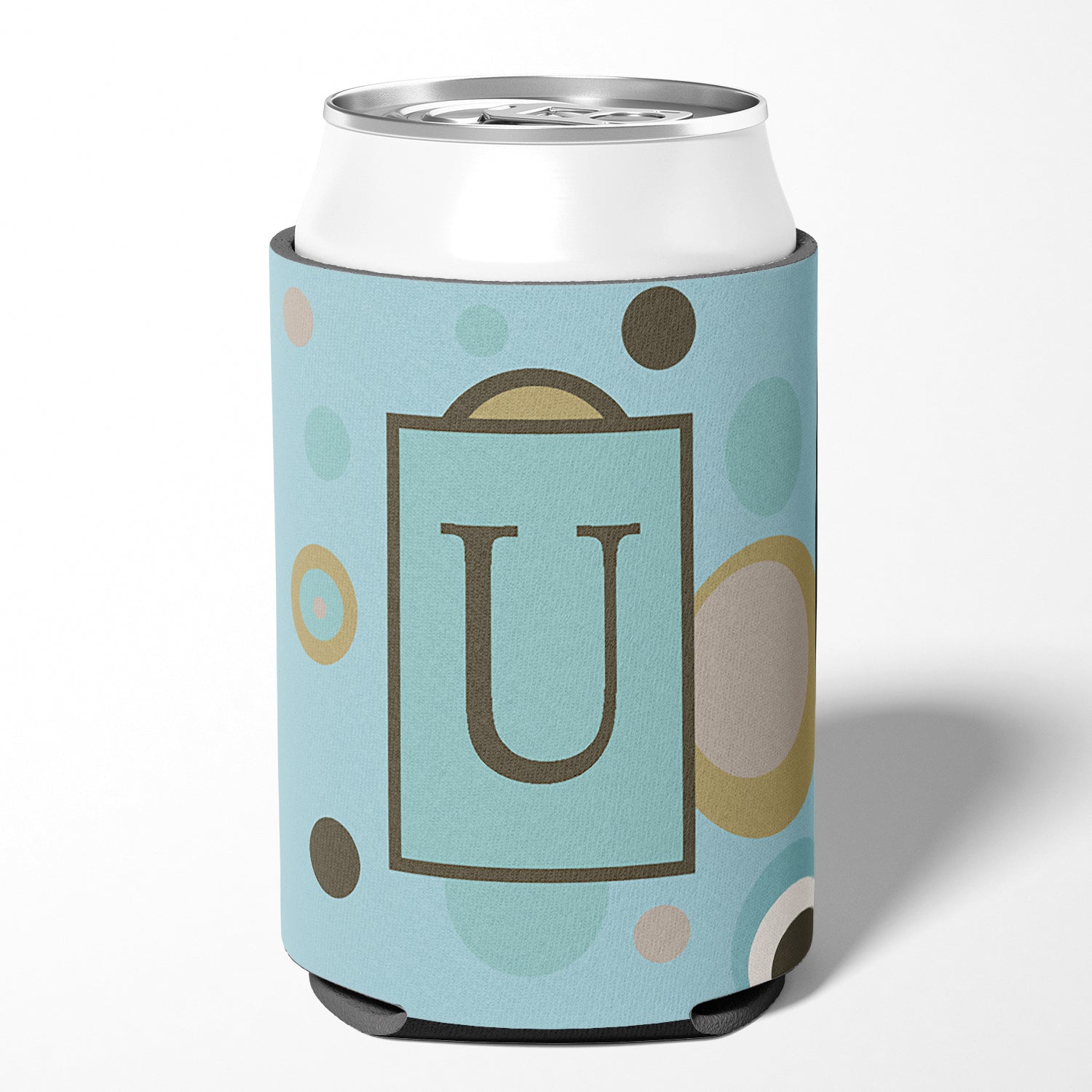 Letter U Initial Monogram - Blue Dots Can or Bottle Beverage Insulator Hugger.