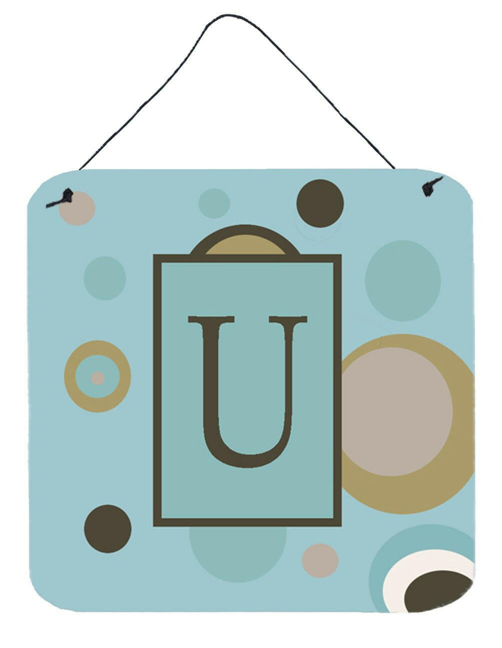 Letter U Initial Monogram - Blue Dots Wall or Door Hanging Prints by Caroline's Treasures