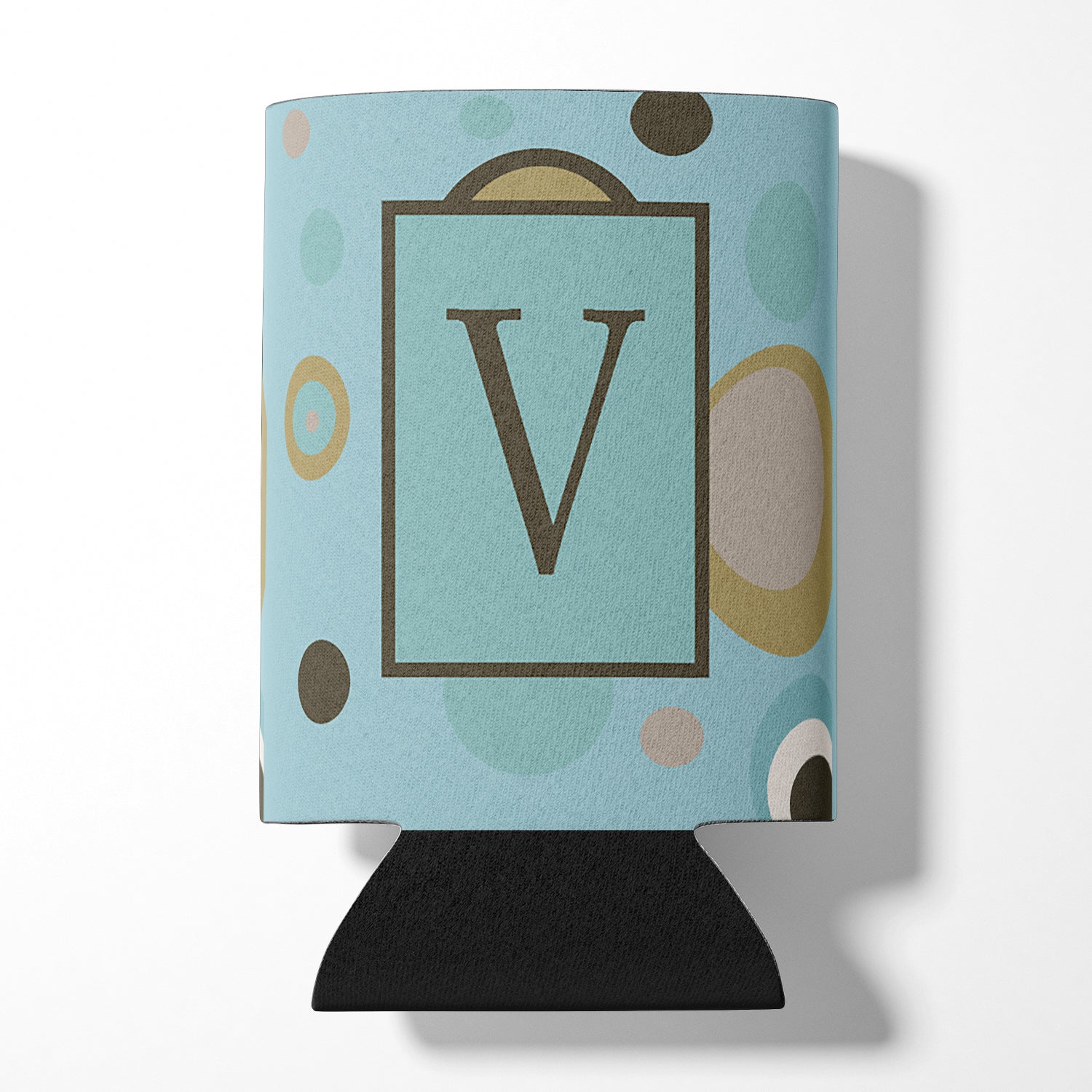 Letter V Initial Monogram - Blue Dots Can or Bottle Beverage Insulator Hugger.