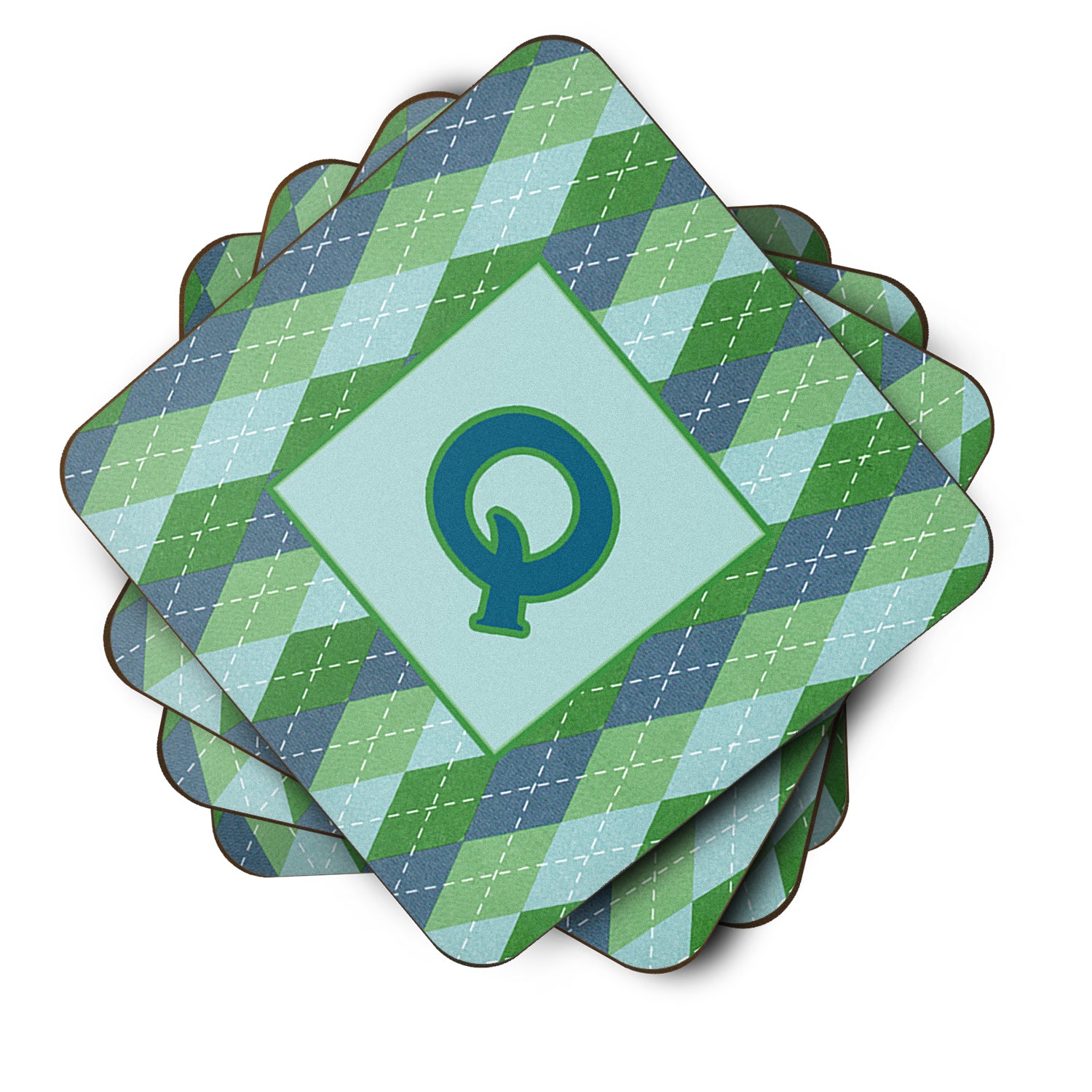 Set of 4 Monogram - Blue Argoyle Foam Coasters Initial Letter Q - the-store.com