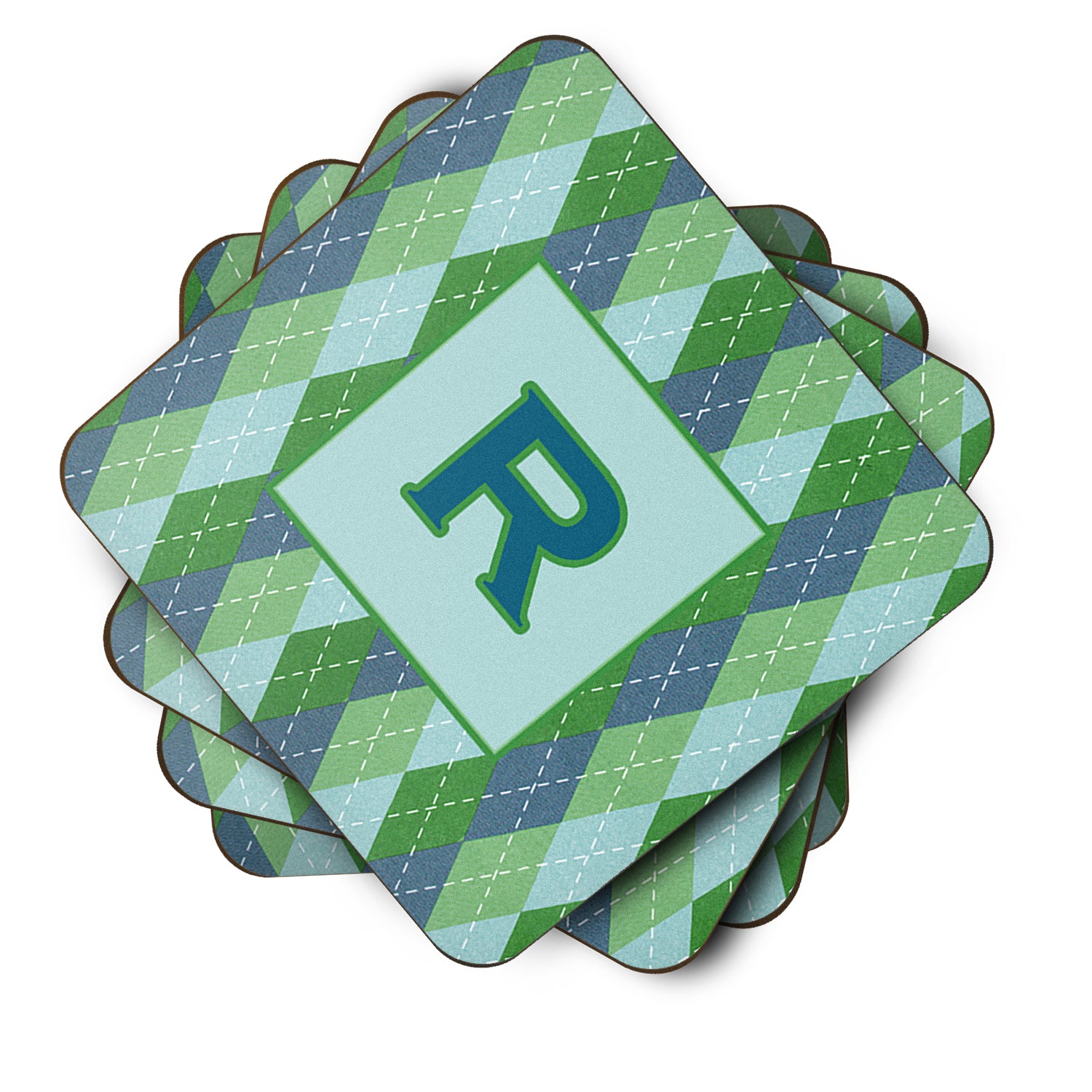 Set of 4 Monogram - Blue Argoyle Foam Coasters Initial Letter R - the-store.com