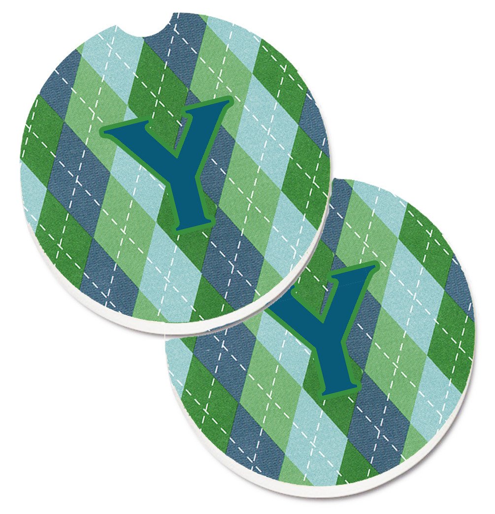 Initial Y Monogram - Blue Argoyle  Set of 2 Cup Holder Car Coasters CJ1020-YCARC by Caroline&#39;s Treasures