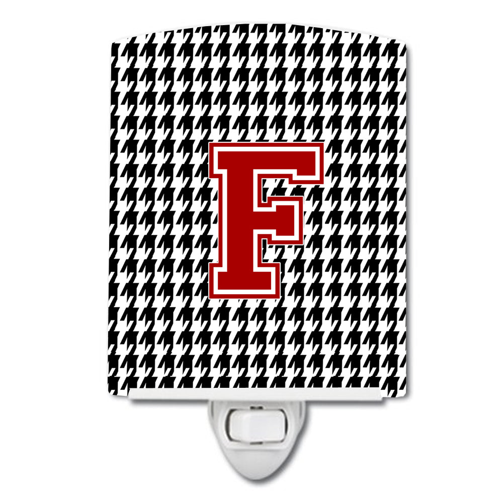 Letter F Monogram - Houndstooth Black Ceramic Night Light CJ1021-FCNL - the-store.com