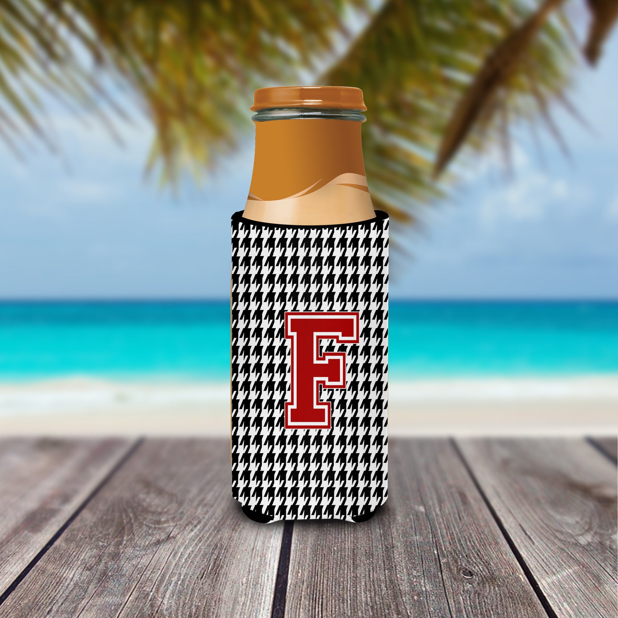 Monogram - Houndstooth  Letter F Ultra Beverage Insulators for slim cans CJ1021-FMUK.