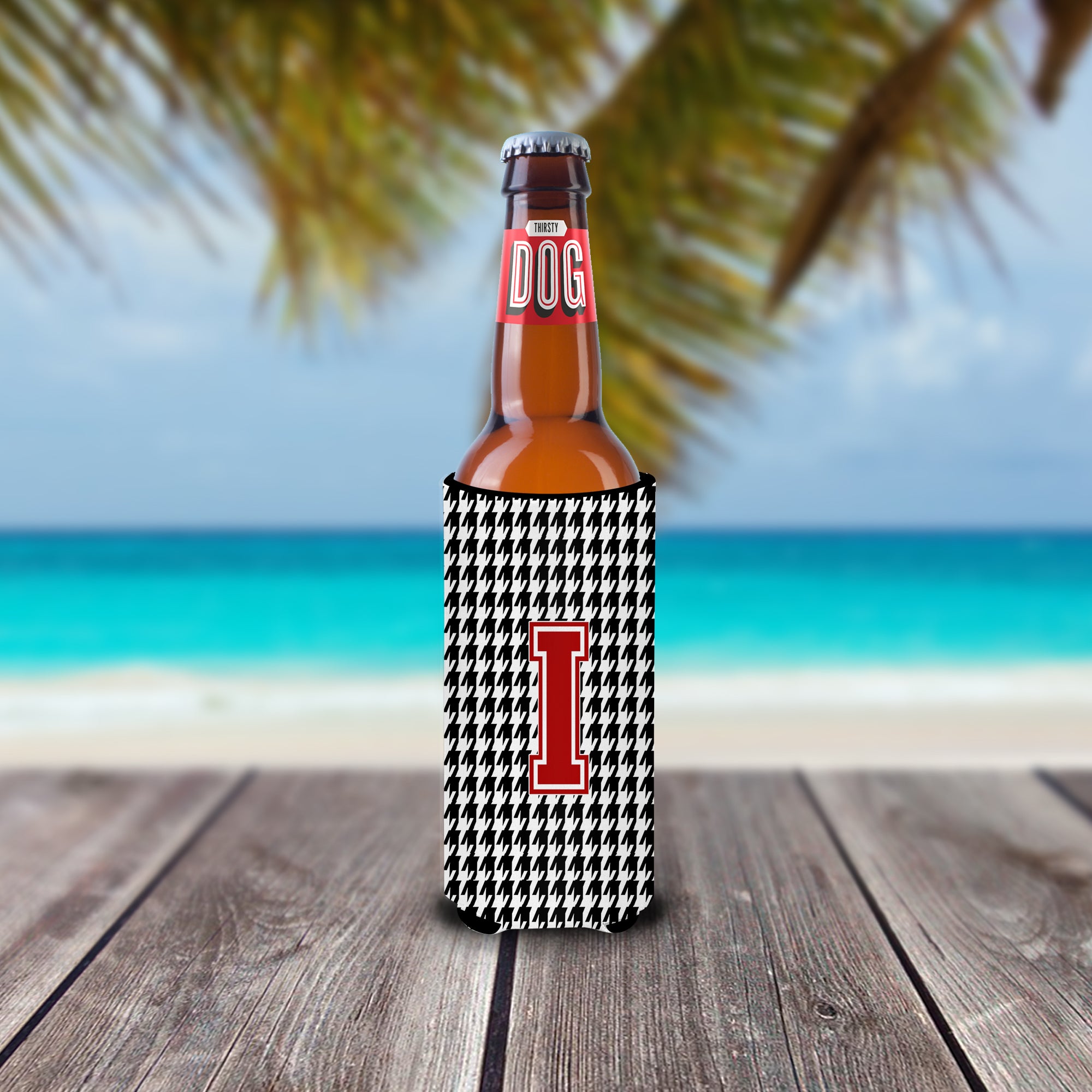 Monogram - Houndstooth  Letter I Ultra Beverage Insulators for slim cans CJ1021-IMUK.