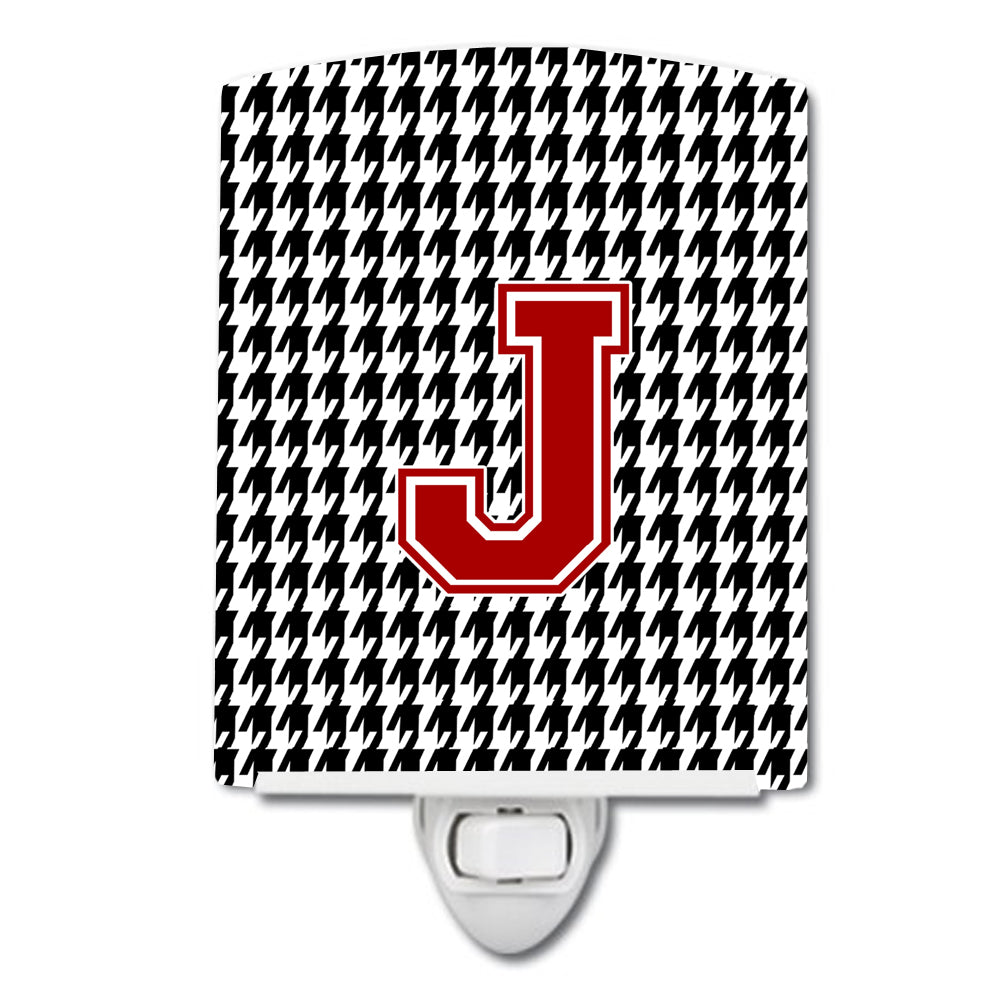 Letter J Monogram - Houndstooth Black Ceramic Night Light CJ1021-JCNL - the-store.com