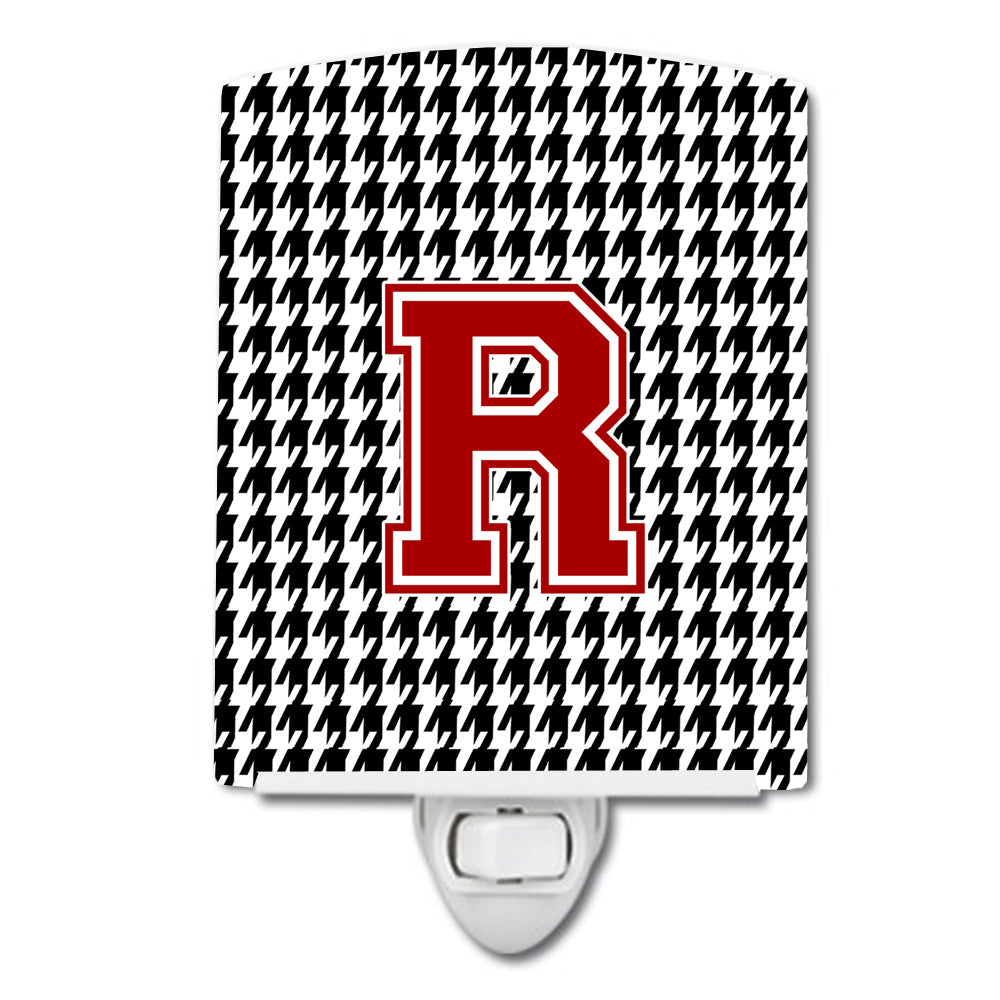 Letter R Monogram - Houndstooth Black Ceramic Night Light CJ1021-RCNL - the-store.com