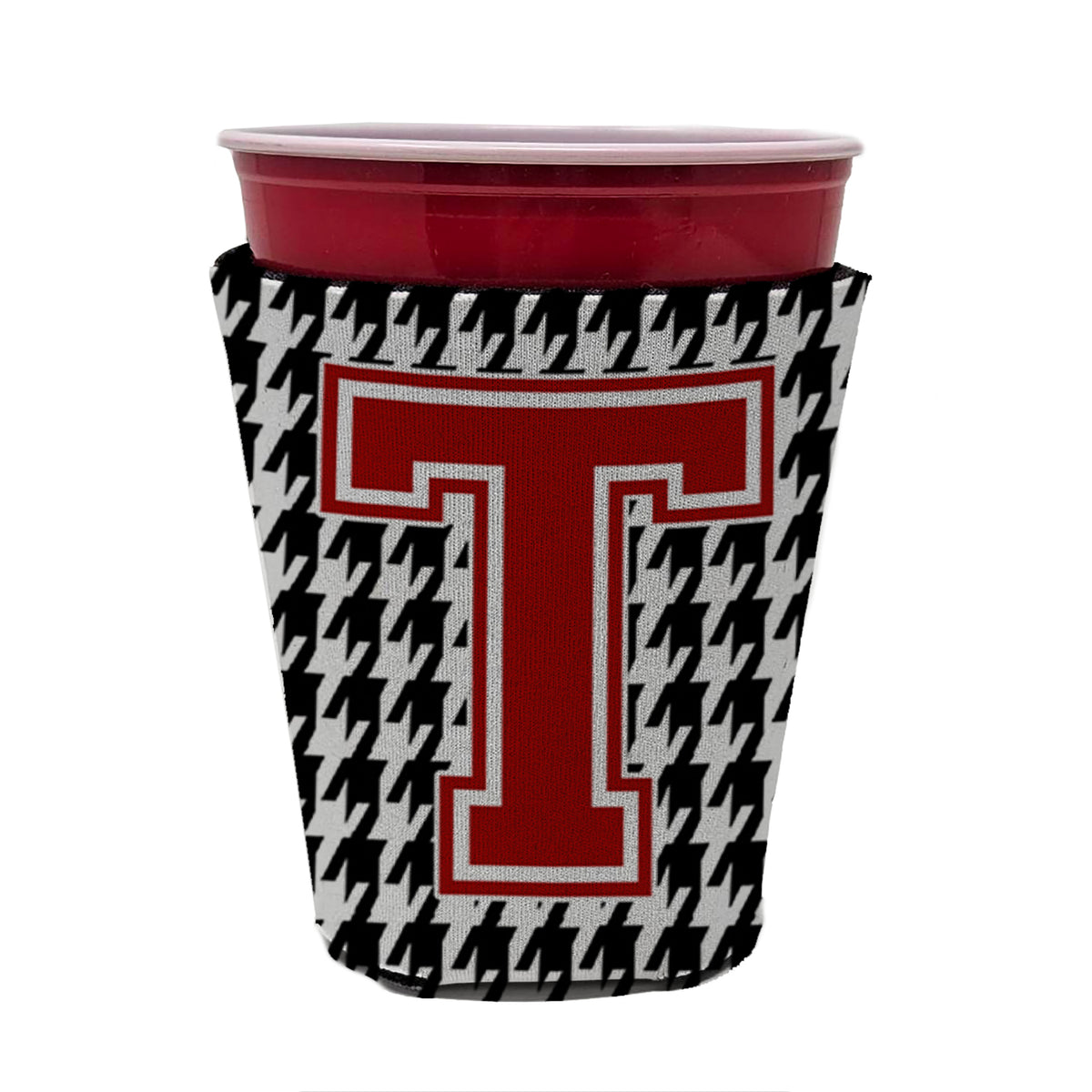 Monogram - Houndstooth  Initial  T Red Cup Beverage Insulator Hugger CJ1021T-RSC  the-store.com.