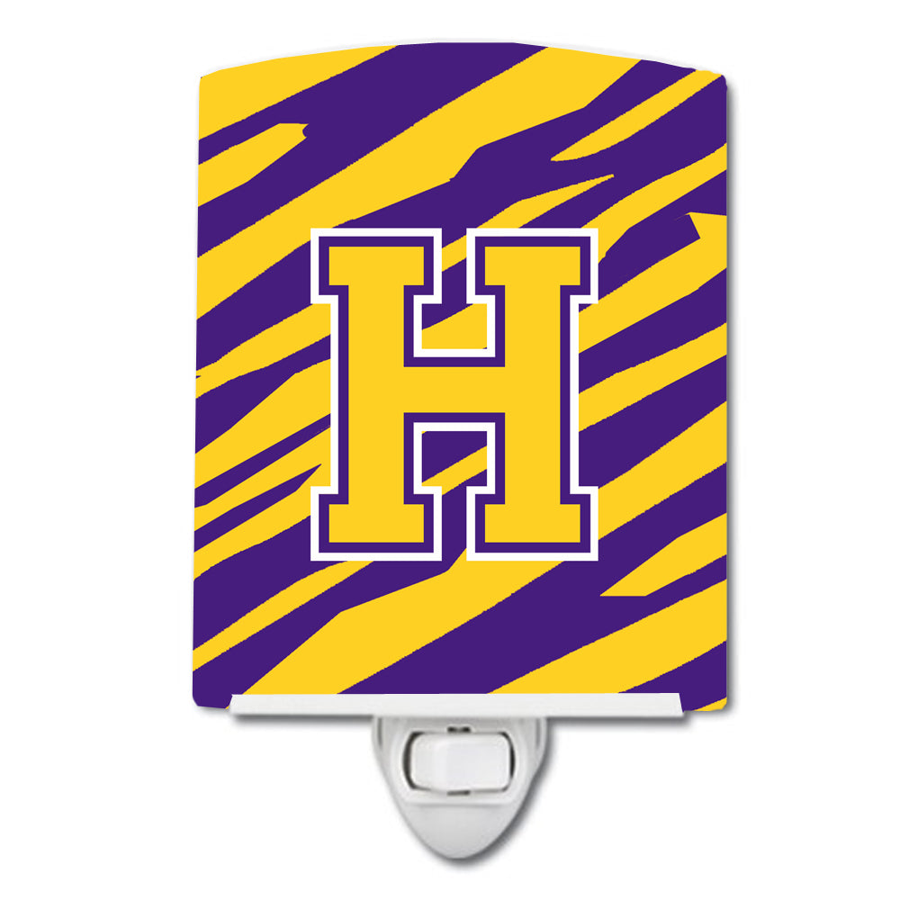 Letter H Monogram - Tiger Stripe - Purple Gold Ceramic Night Light CJ1022-HCNL - the-store.com