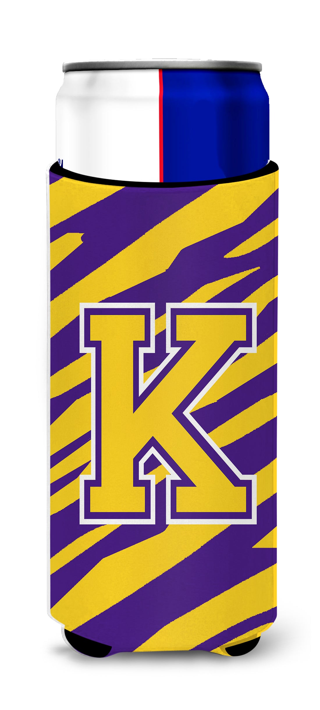 Monogram - Tiger Stripe - Purple Gold  Letter K Ultra Beverage Insulators for slim cans CJ1022-KMUK.