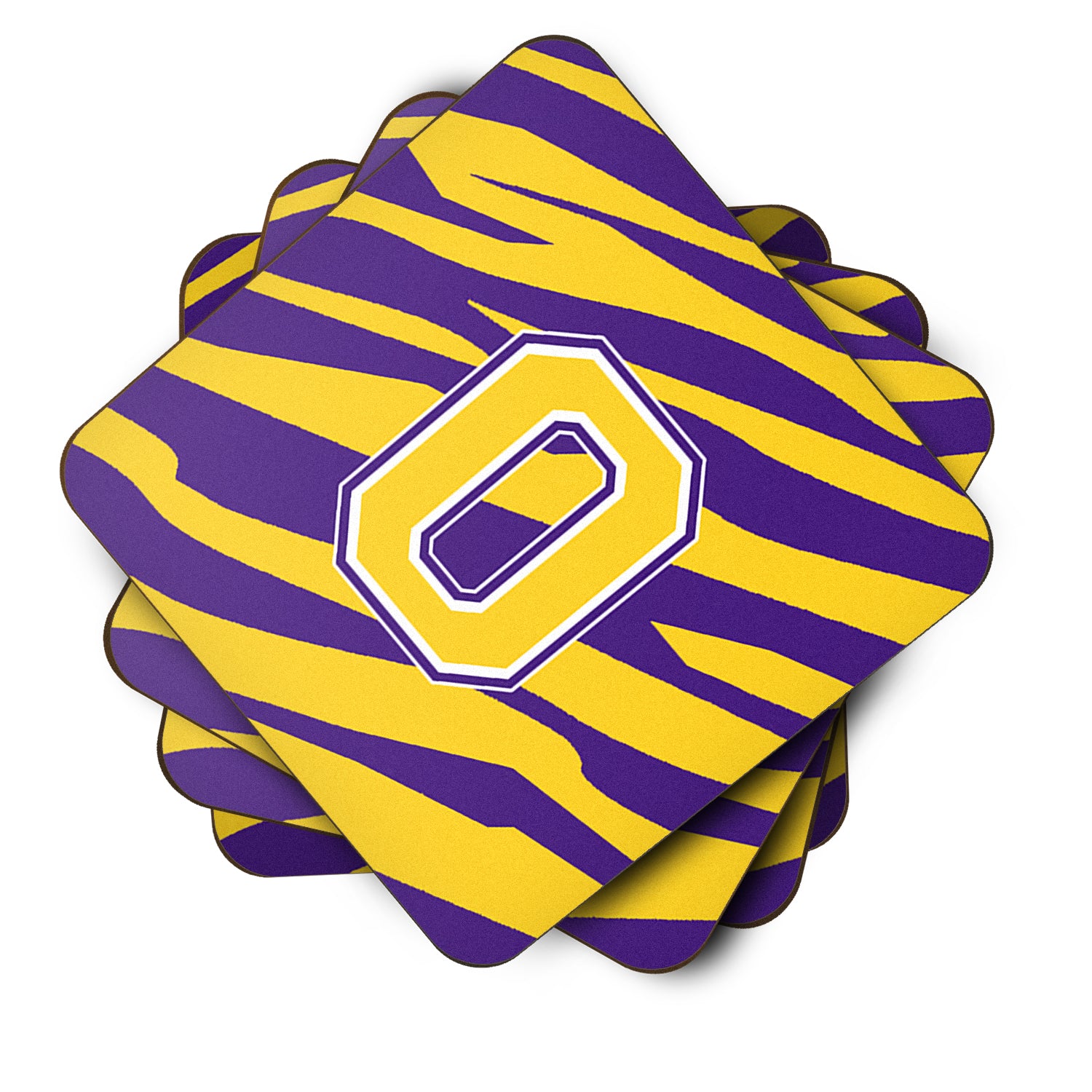 Set of 4 Monogram - Initial O Tiger Stripe - Purple Gold Foam Coasters - the-store.com