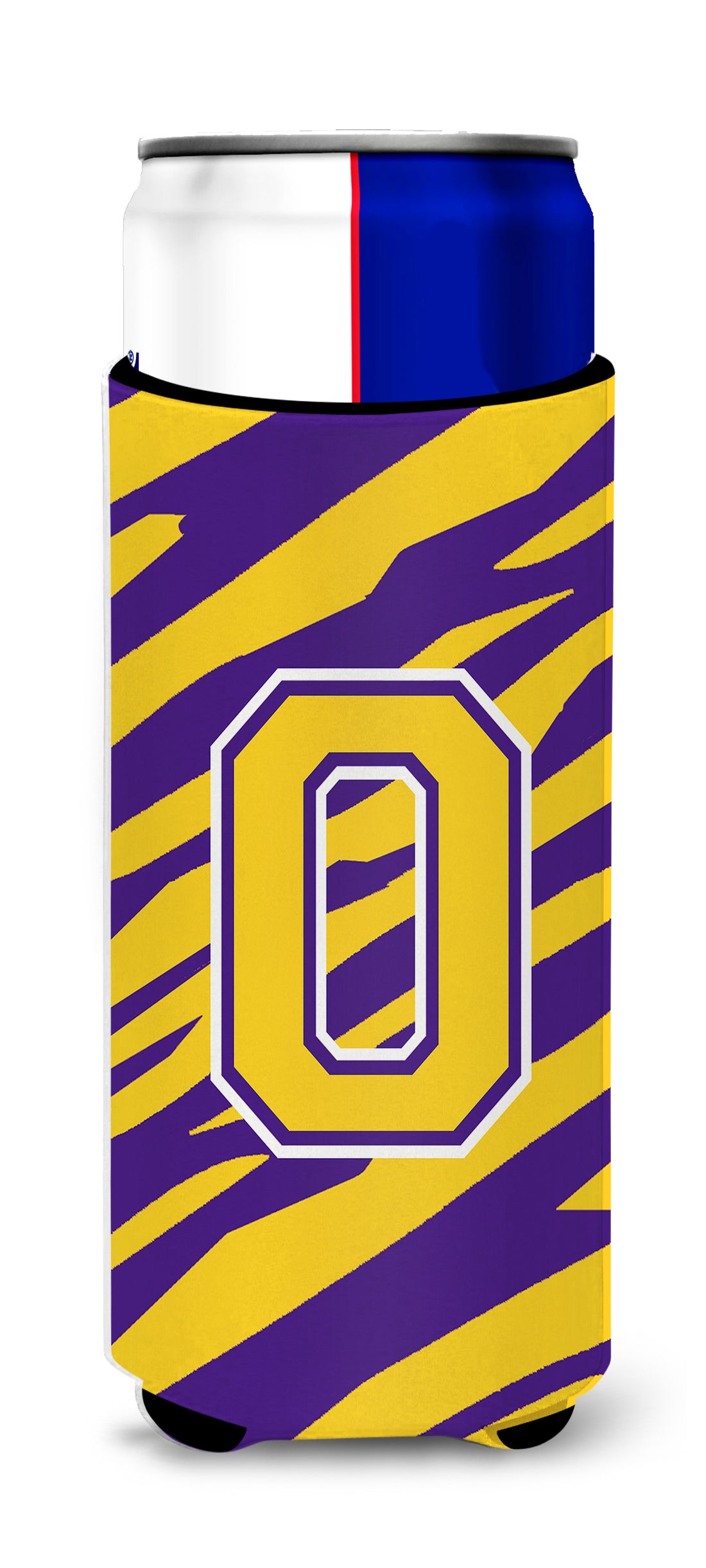 Monogram - Tiger Stripe - Purple Gold  Letter O Ultra Beverage Insulators for slim cans CJ1022-OMUK.