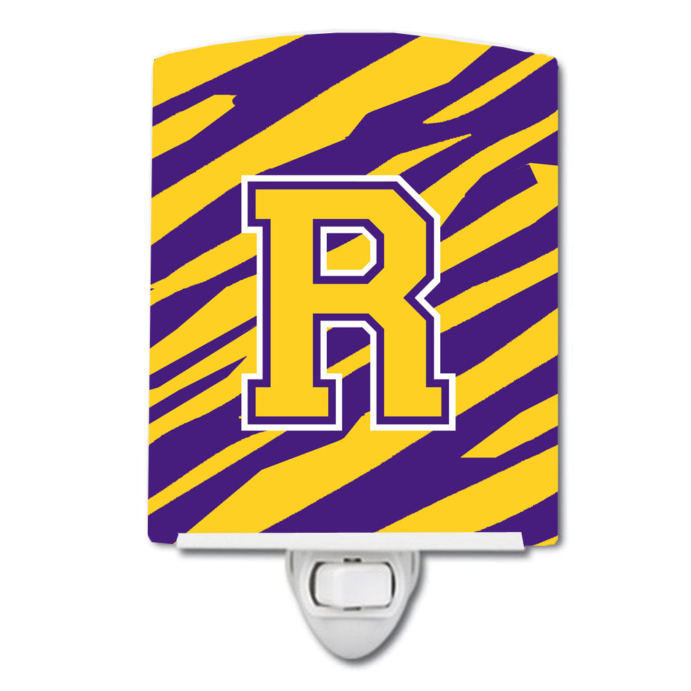 Letter R Monogram - Tiger Stripe - Purple Gold Ceramic Night Light CJ1022-RCNL - the-store.com