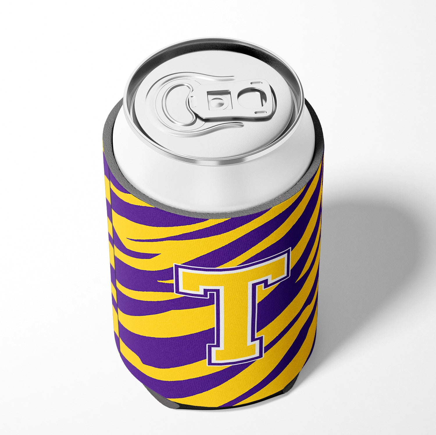 Monogram - Tiger Stripe - Purple Gold Can or Bottle Beverage Insulator Initial T.