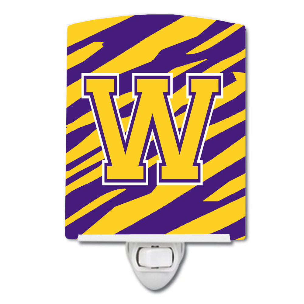 Letter W Monogram - Tiger Stripe - Purple Gold Ceramic Night Light CJ1022-WCNL - the-store.com