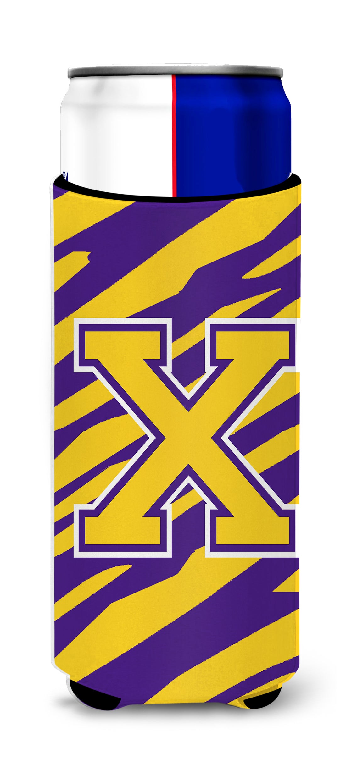 Monogram - Tiger Stripe - Purple Gold  Letter X Ultra Beverage Insulators for slim cans CJ1022-XMUK.