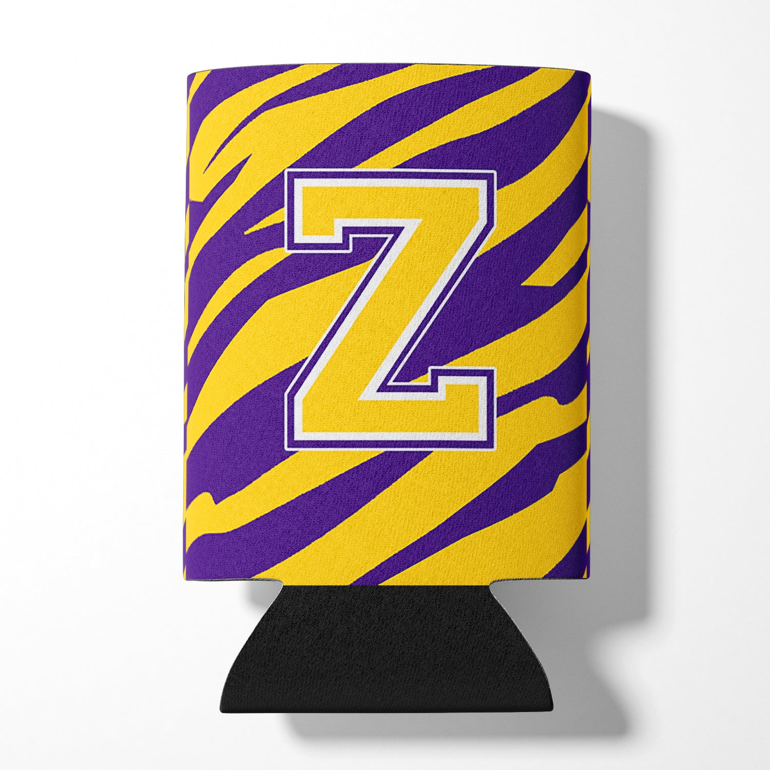 Monogram - Tiger Stripe - Purple Gold Can or Bottle Beverage Insulator Initial Z.
