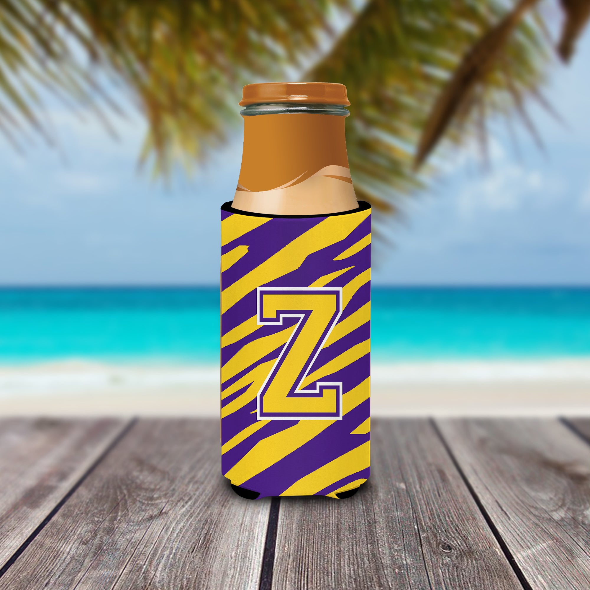 Monogram - Tiger Stripe - Purple Gold  Letter Z Ultra Beverage Insulators for slim cans CJ1022-ZMUK.