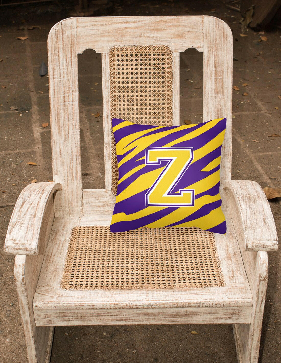 Monogram - Tiger Stripe - Purple Gold Decorative Canvas Fabric Pillow Initial Z - the-store.com