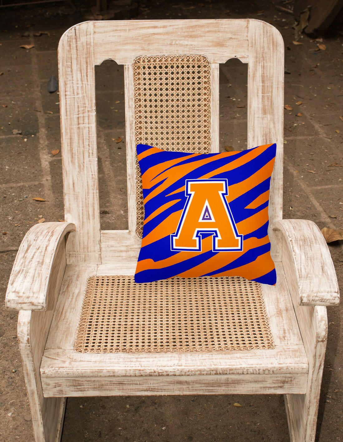 Letter A Monogram - Orange Blue Tiger Stripe Fabric Decorative Pillow CJ1023-APW1414 - the-store.com