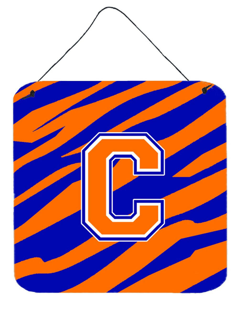 Letter C Initial Tiger Stripe - Blue Orange  Wall or Door Hanging Prints by Caroline&#39;s Treasures