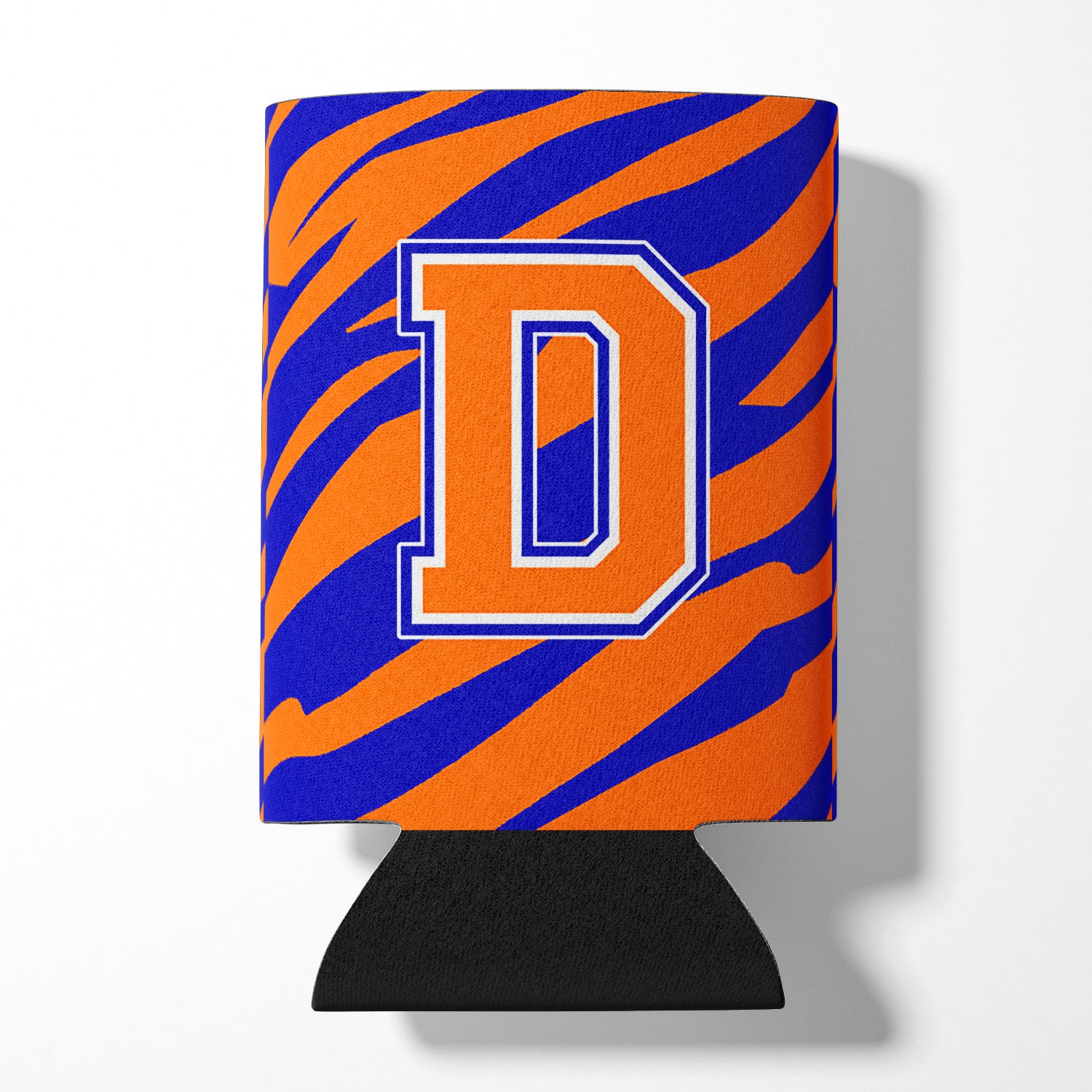 Letter D Initial Monogram Tiger Stripe Blue Orange Can or Bottle Beverage Insulator Hugger.