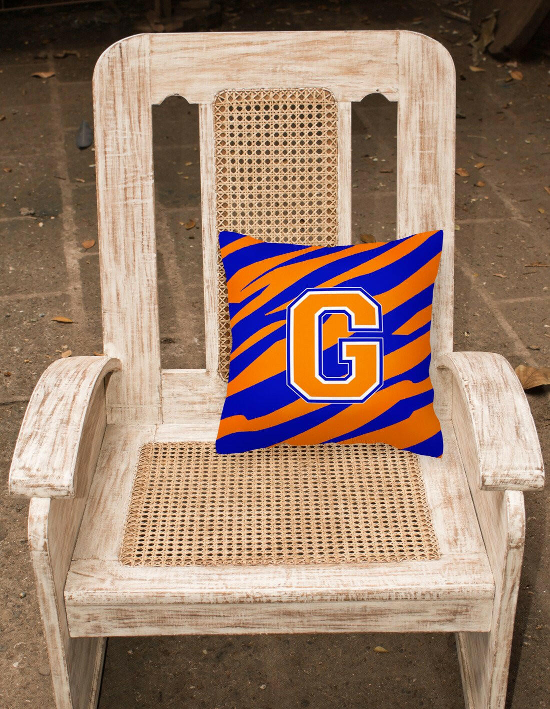 Monogram Initial G Tiger Stripe - Blue Orange Decorative   Canvas Fabric Pillow - the-store.com